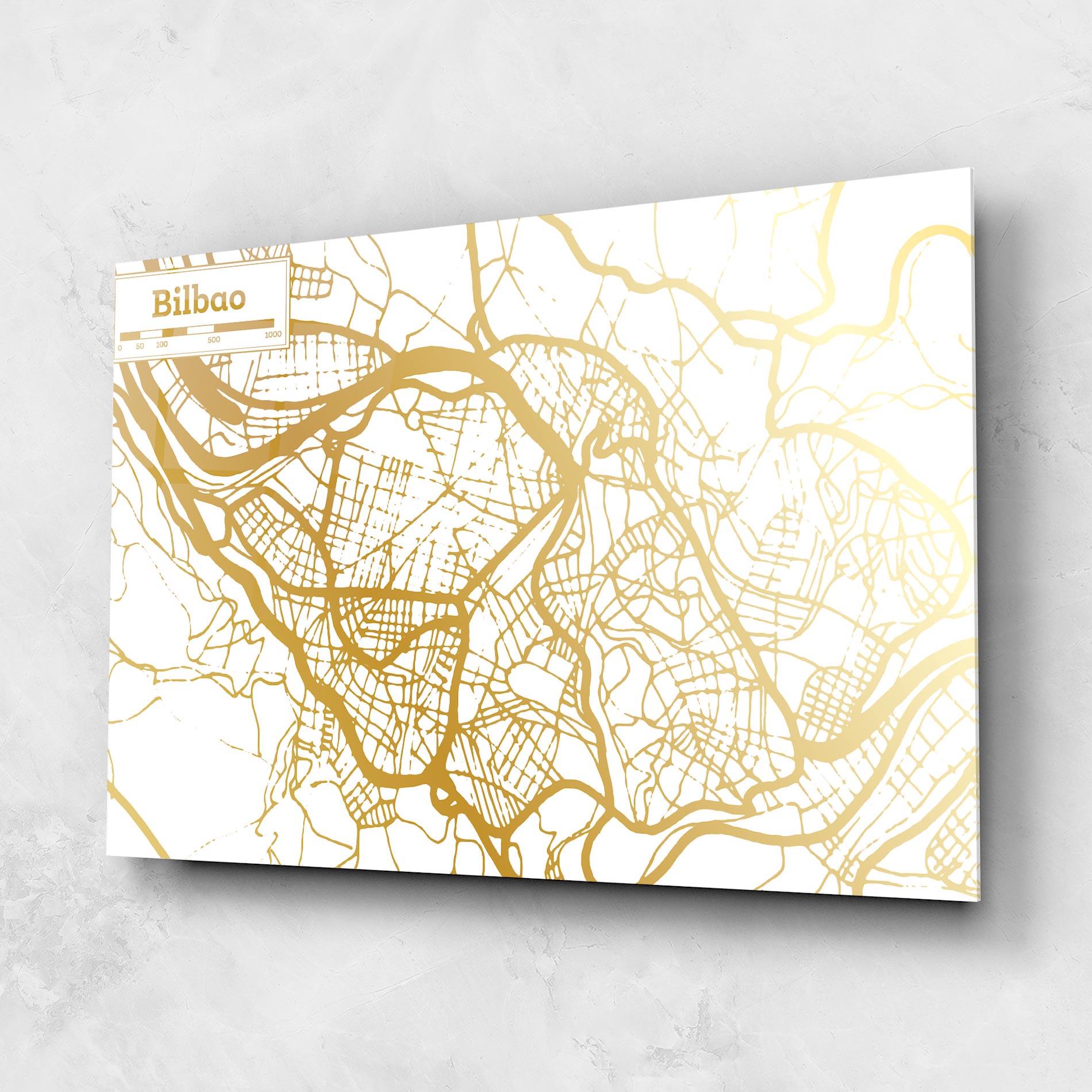 Tablou Sticla Bilbao Gold Map mockup 1