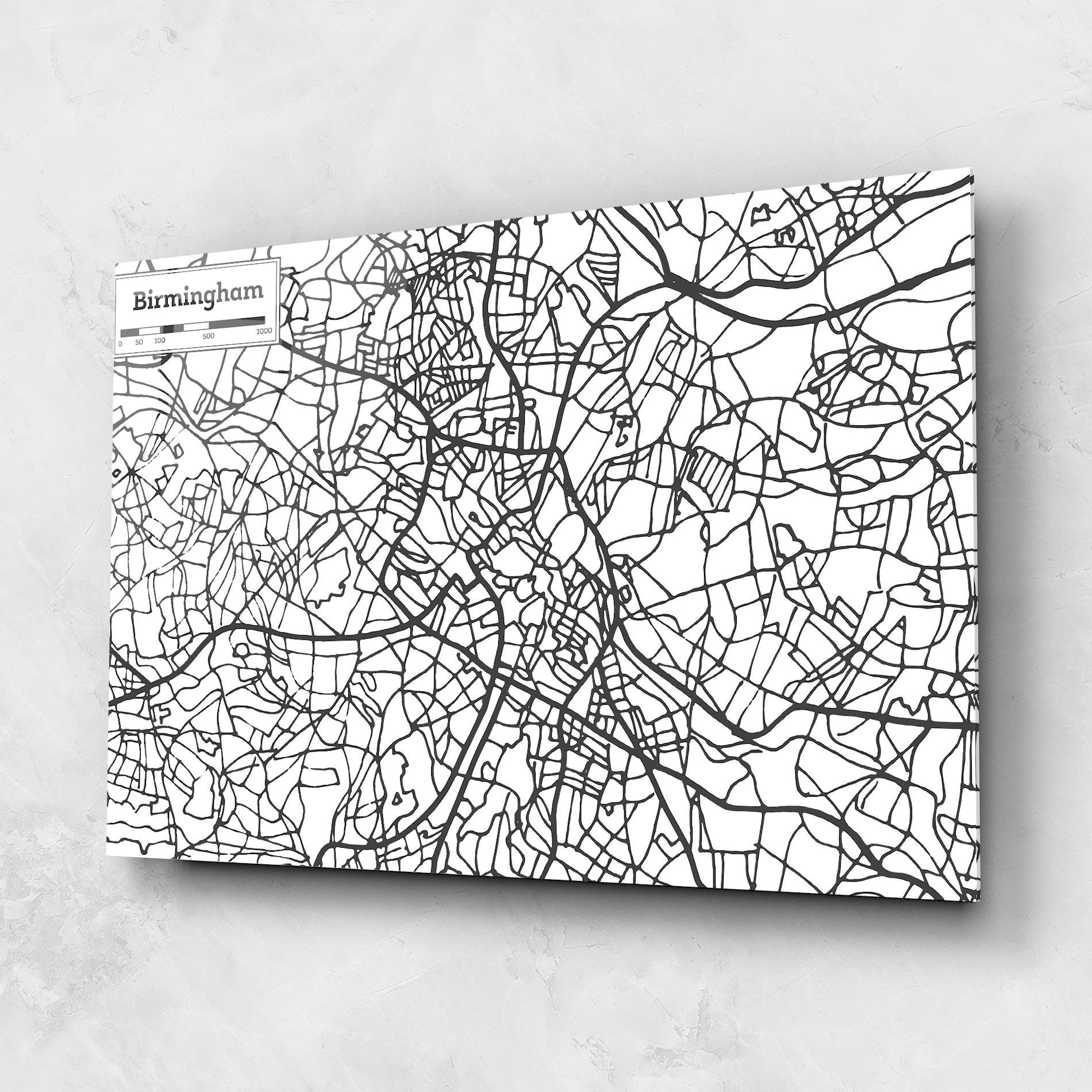 Tablou Sticla Birmingham Map mockup 1
