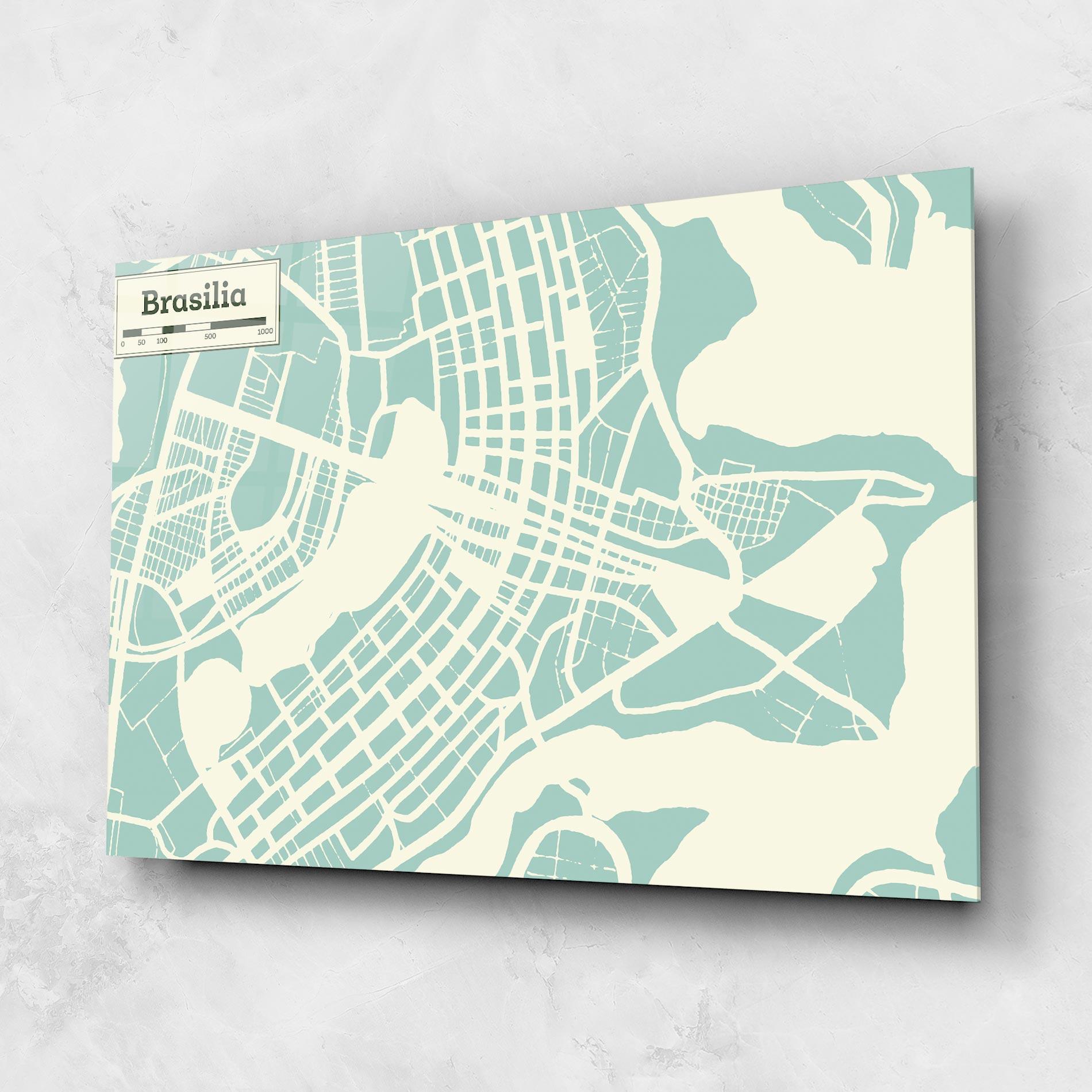 Tablou Sticla Brasilia Map mockup 1