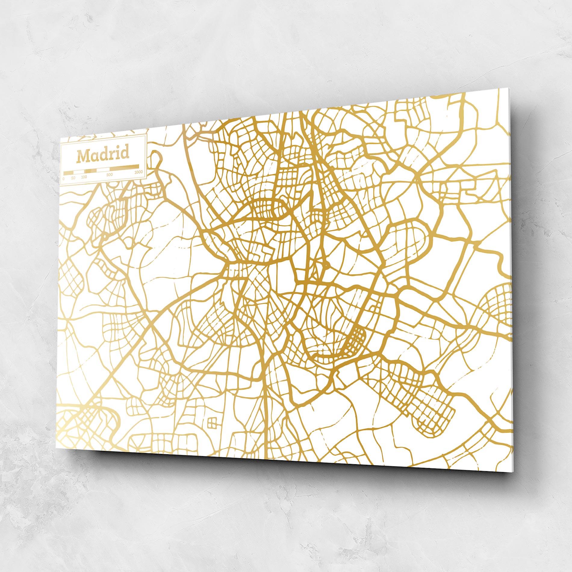 Tablou Sticla Madrid Gold Map mockup 1