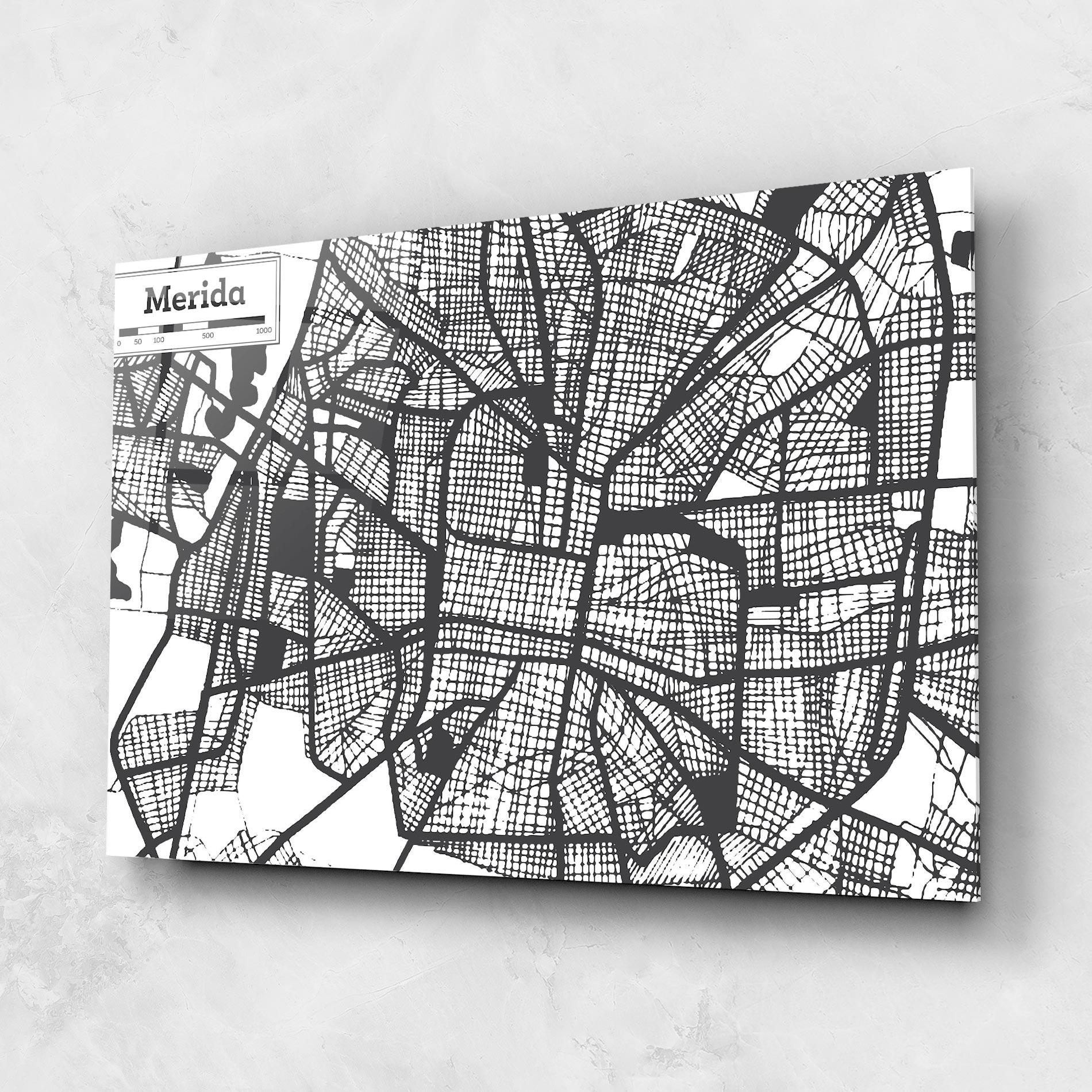Tablou Sticla Merida Map mockup 1