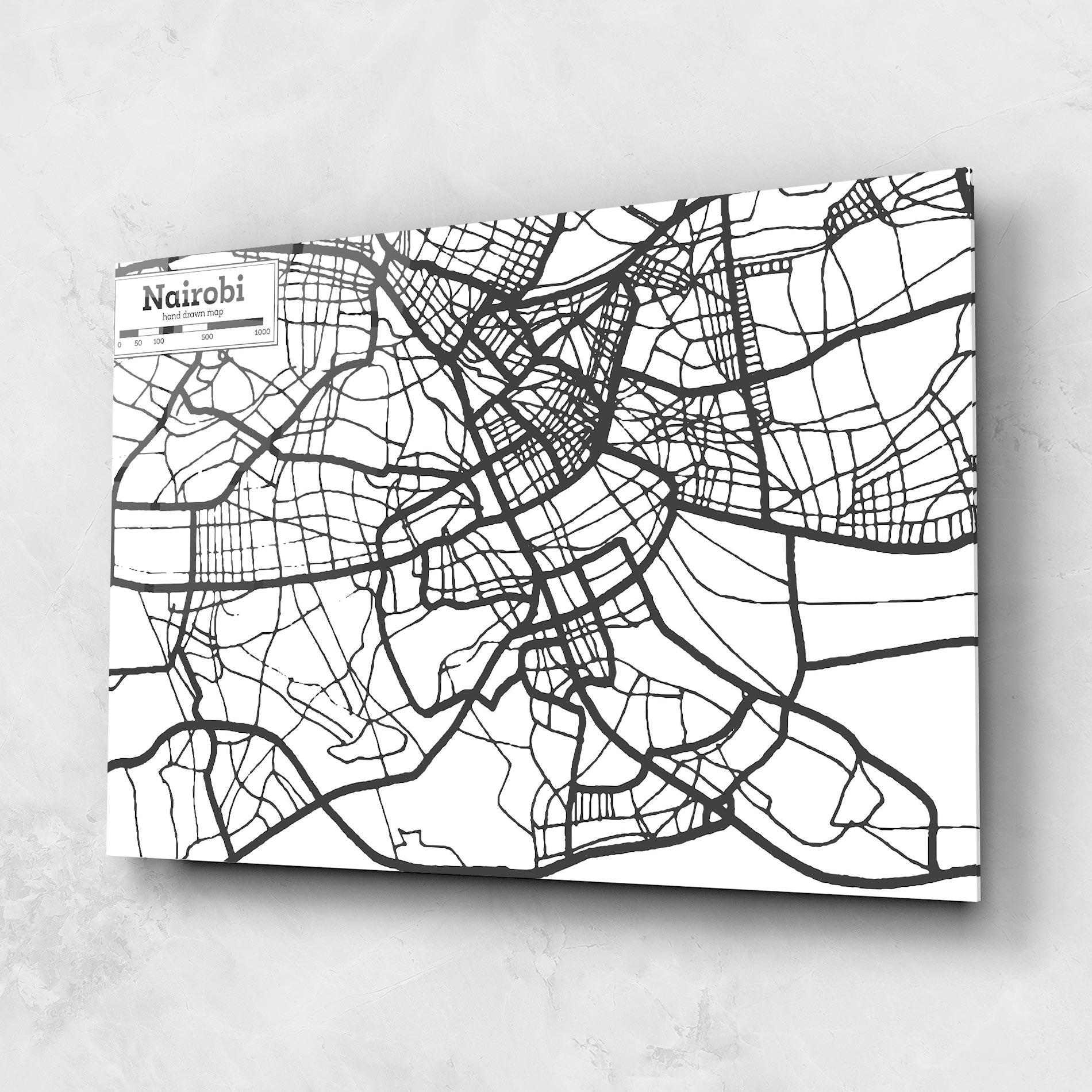 Tablou Sticla Nairobi Map mockup 1