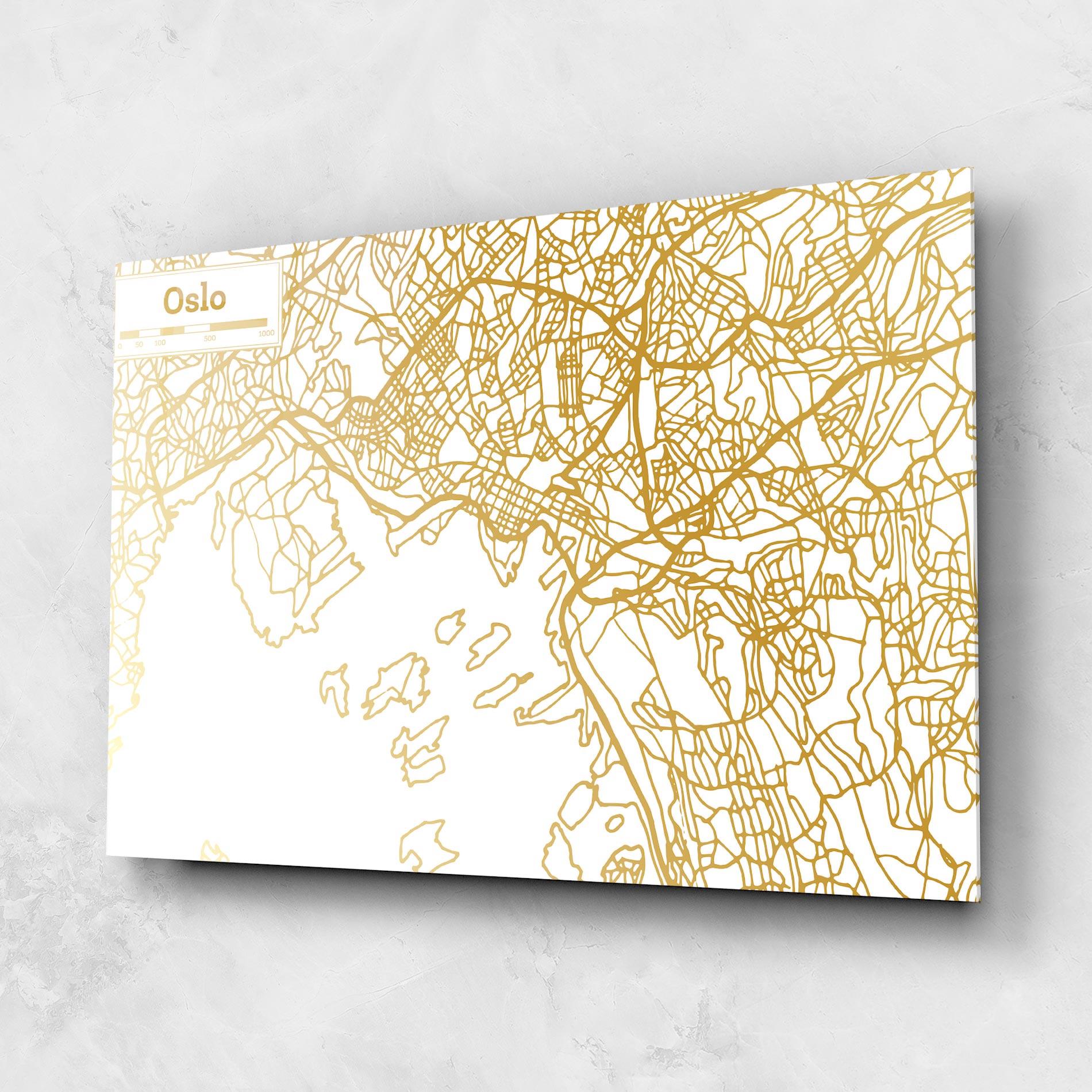 Tablou Sticla Oslo Gold Map mockup 1