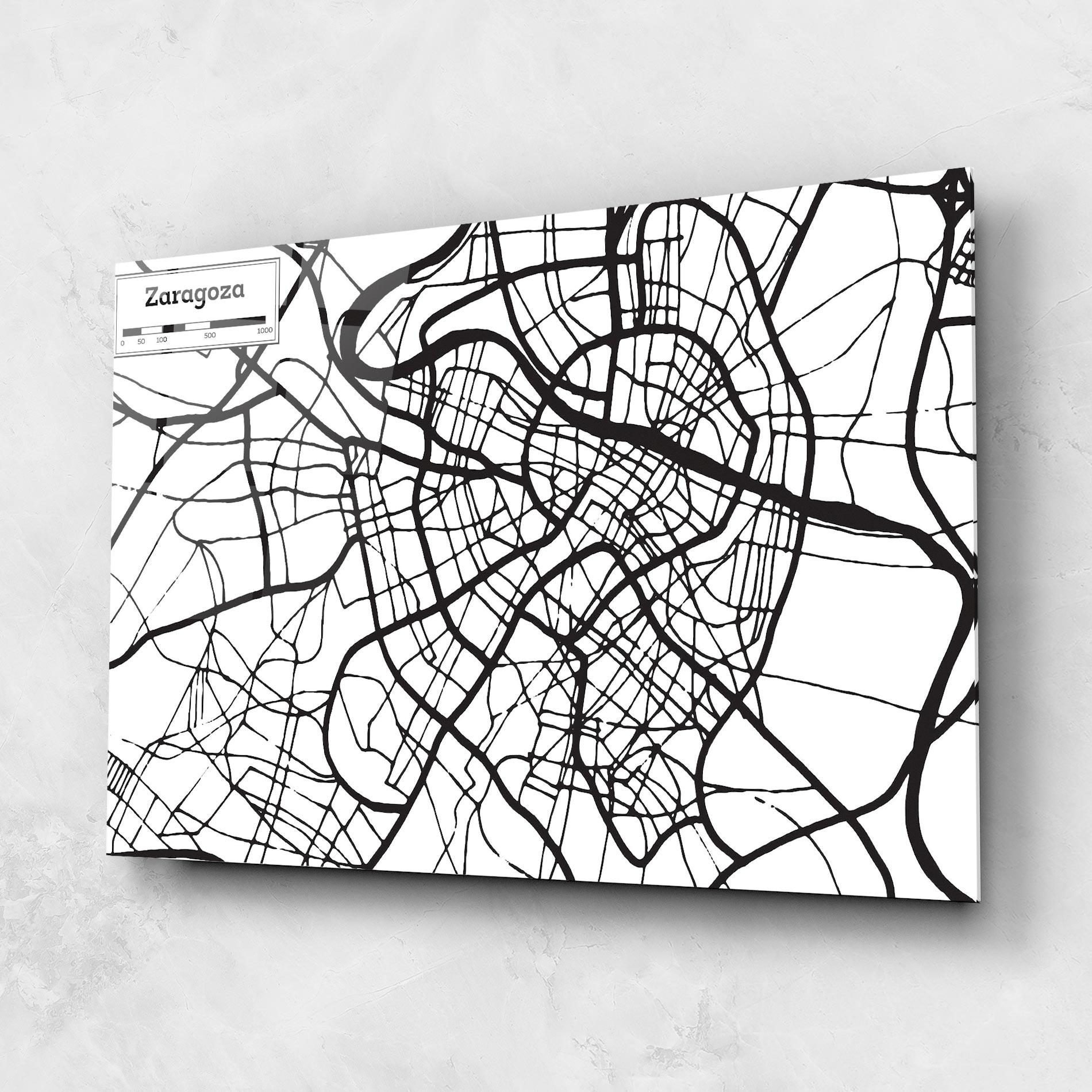 Tablou Sticla Zaragoza City Map mockup 1