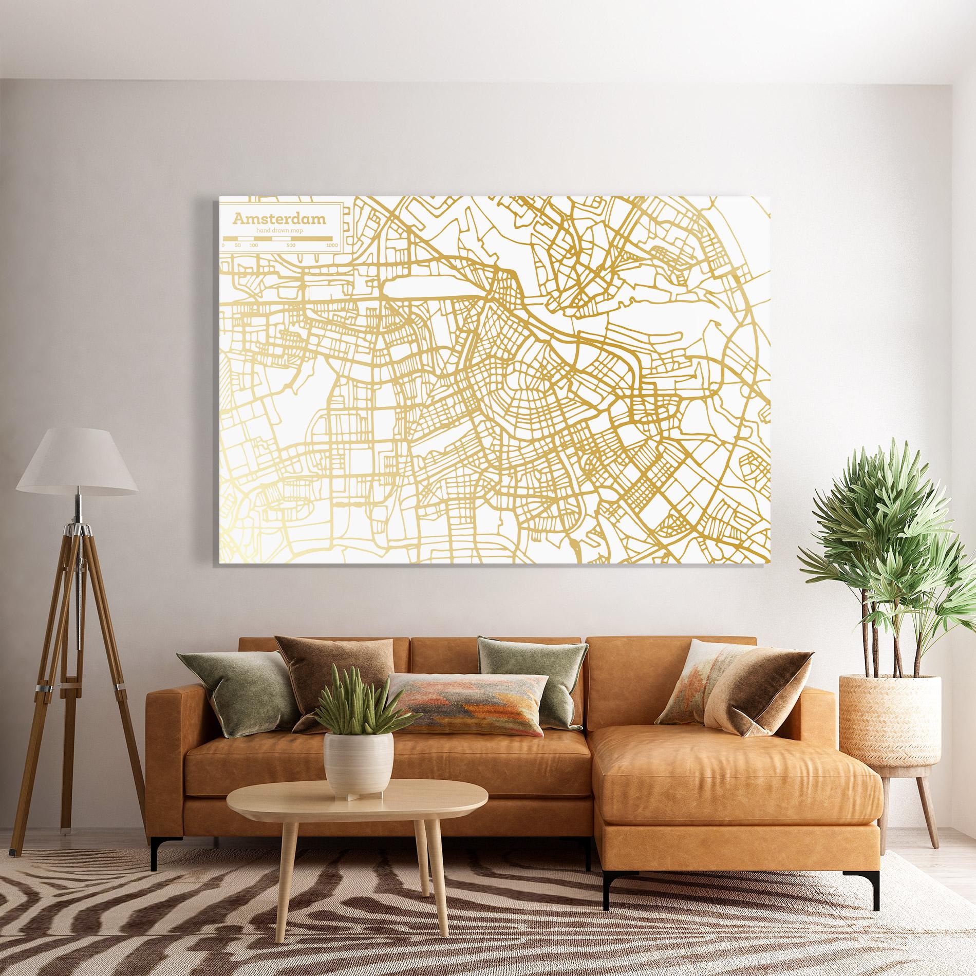 Tablou Sticla Amsterdam Gold Map mockup 7