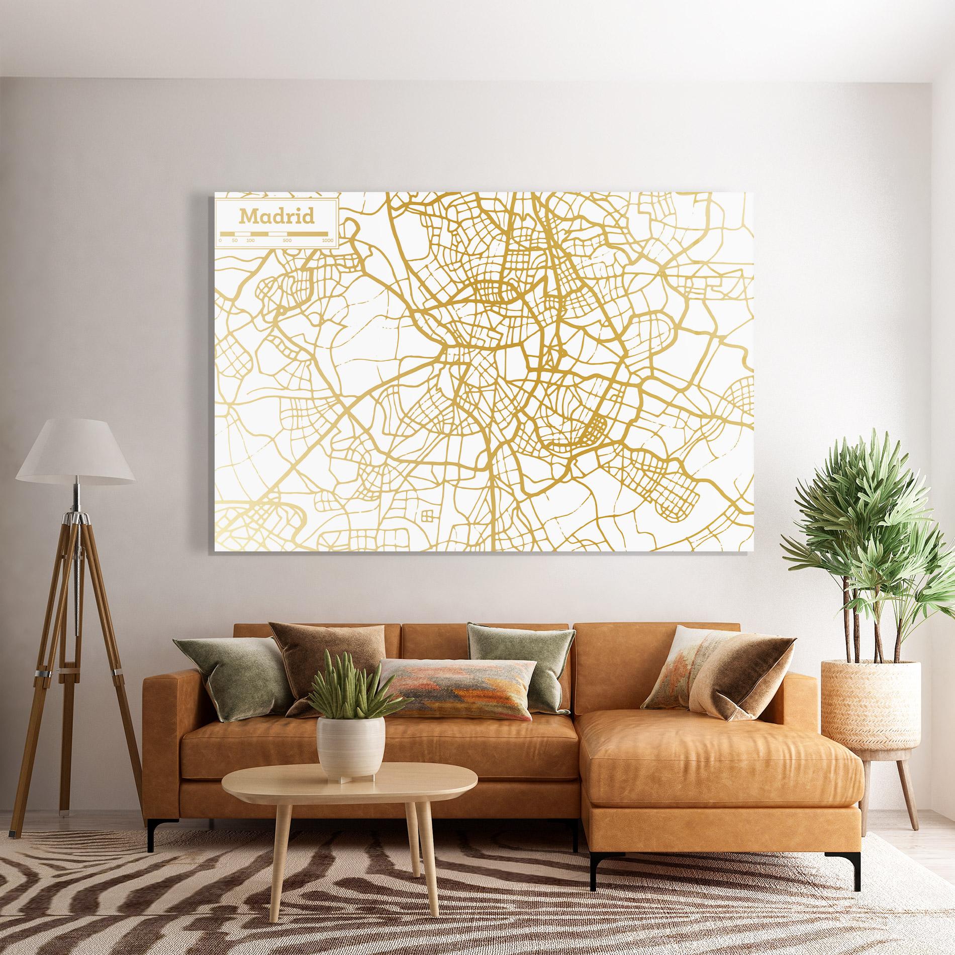 Tablou Sticla Madrid Gold Map mockup 7