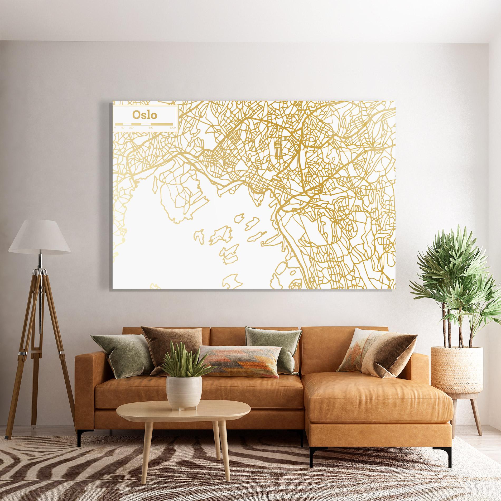 Tablou Sticla Oslo Gold Map mockup 7