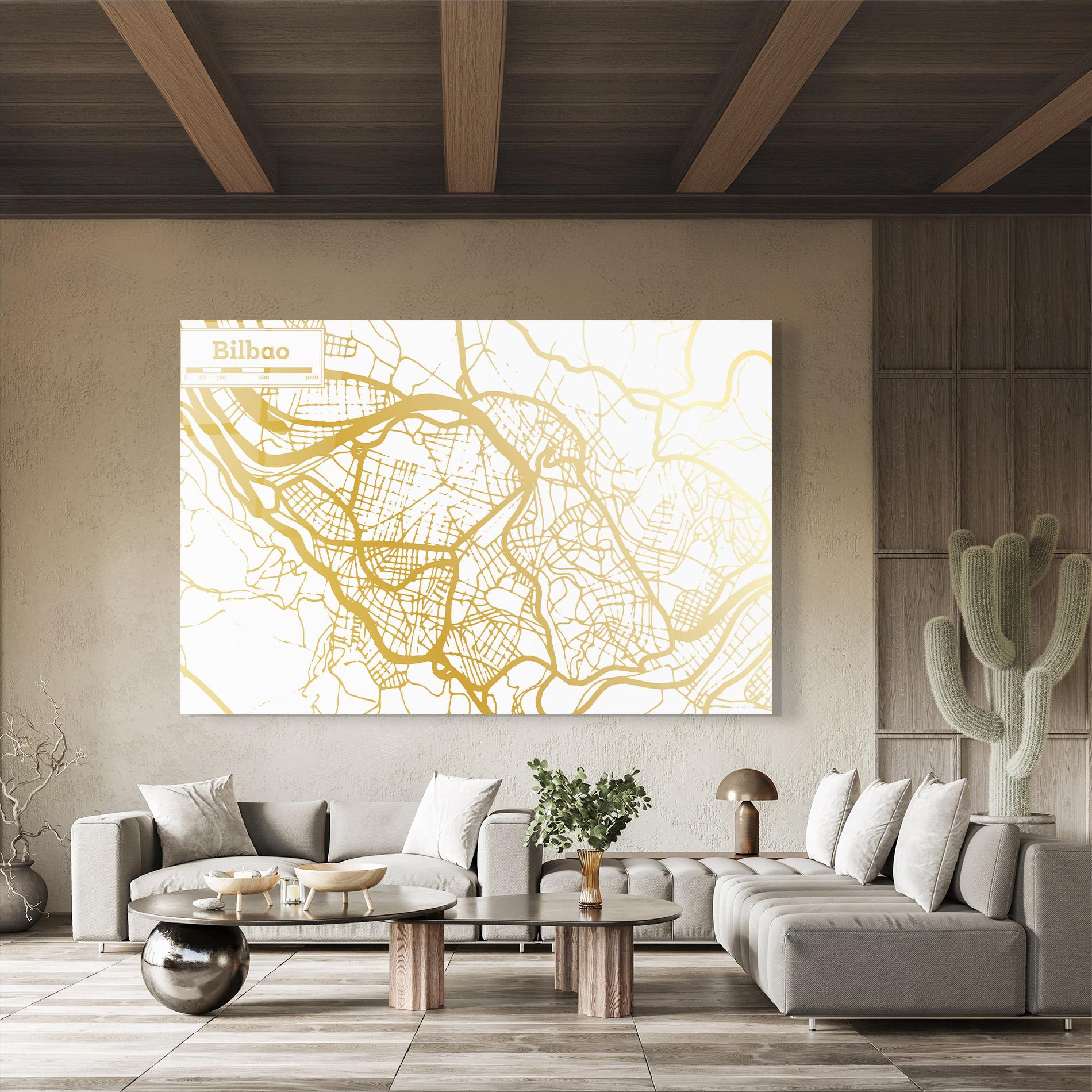 Tablou Sticla Bilbao Gold Map mockup 8
