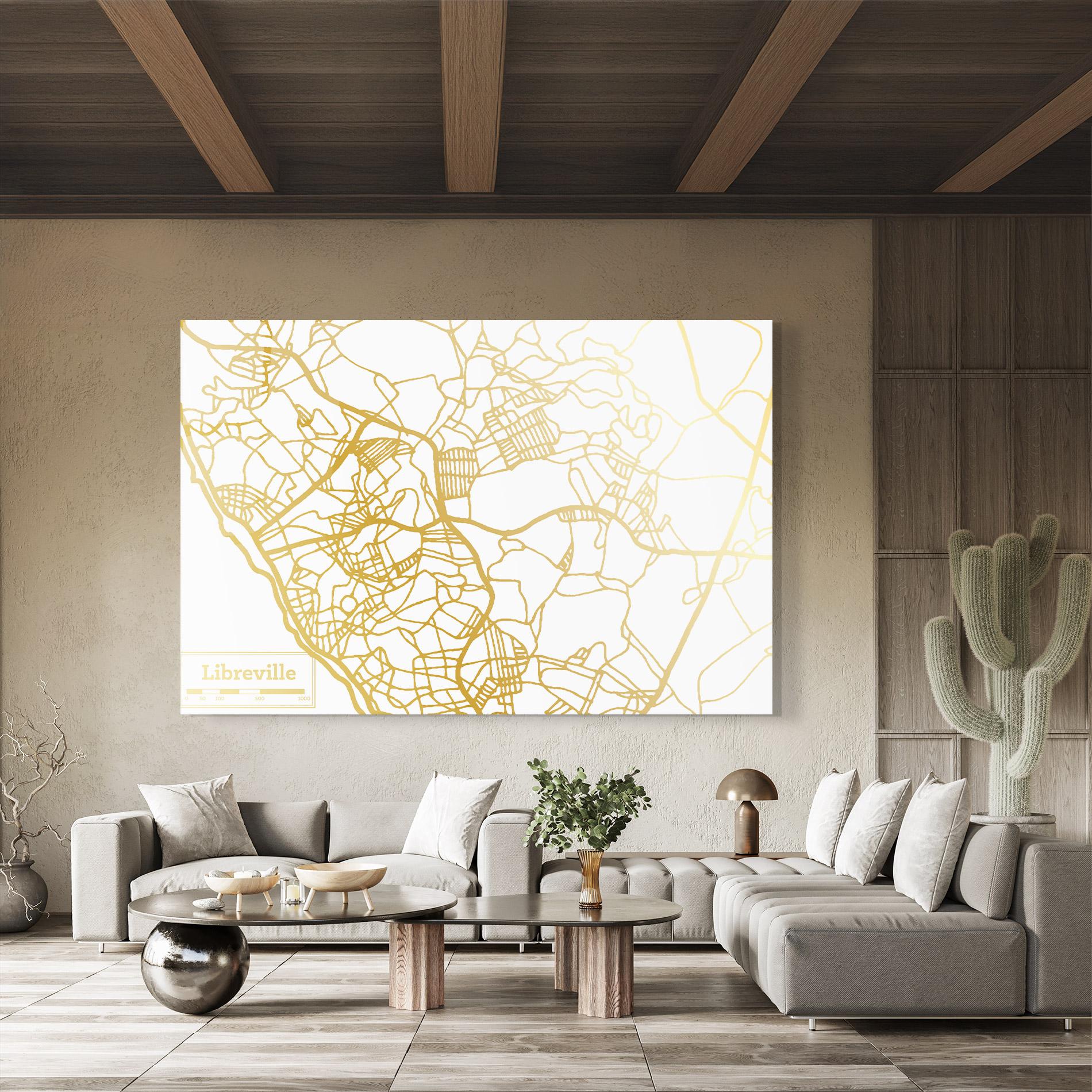 Tablou Sticla Libreville Gold Map mockup 8