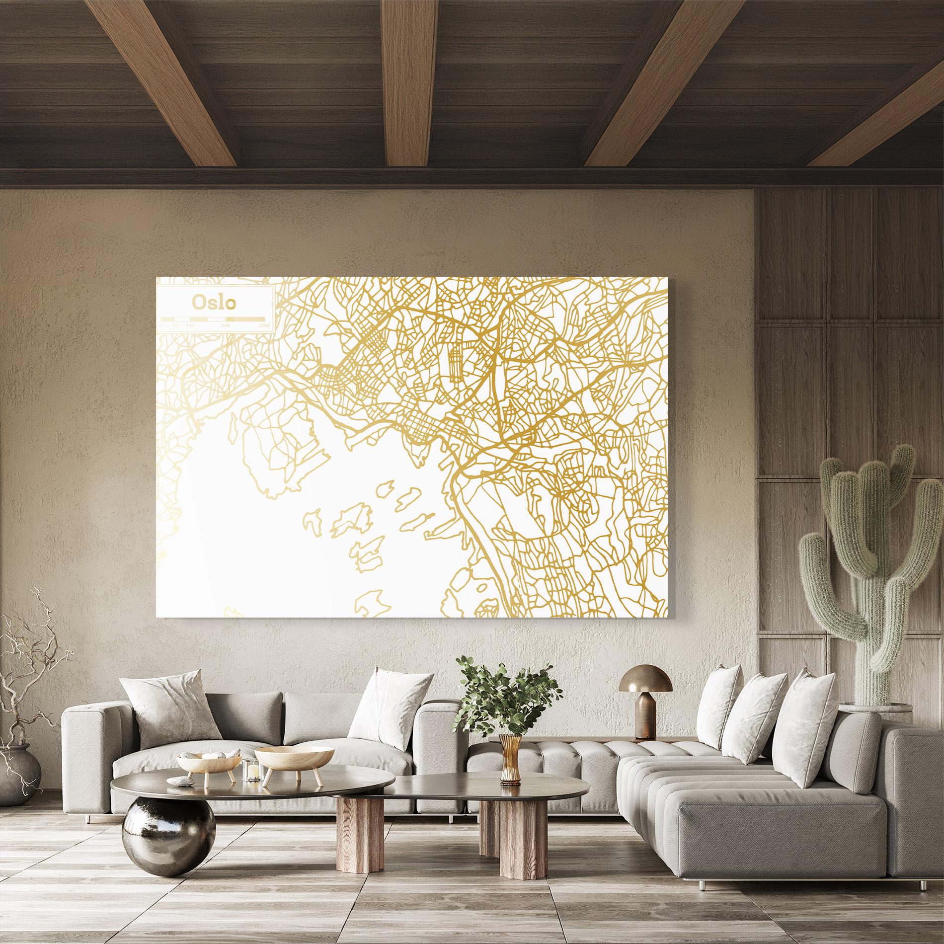 Tablou Sticla Oslo Gold Map mockup 8