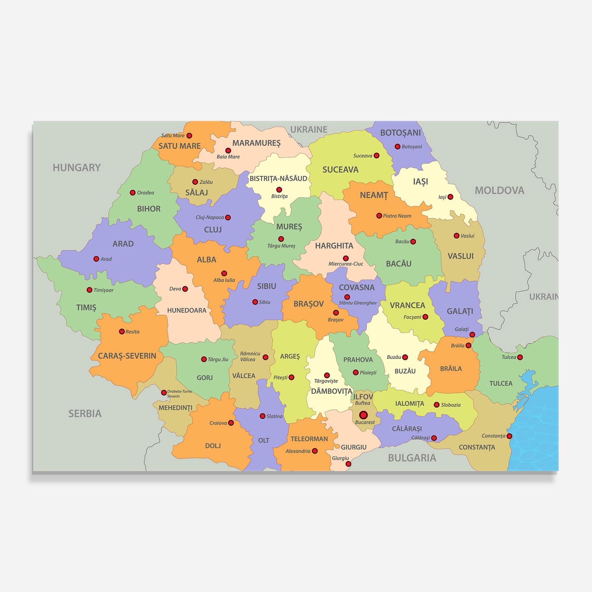 Tablou Sticla Romania Map mockup 0