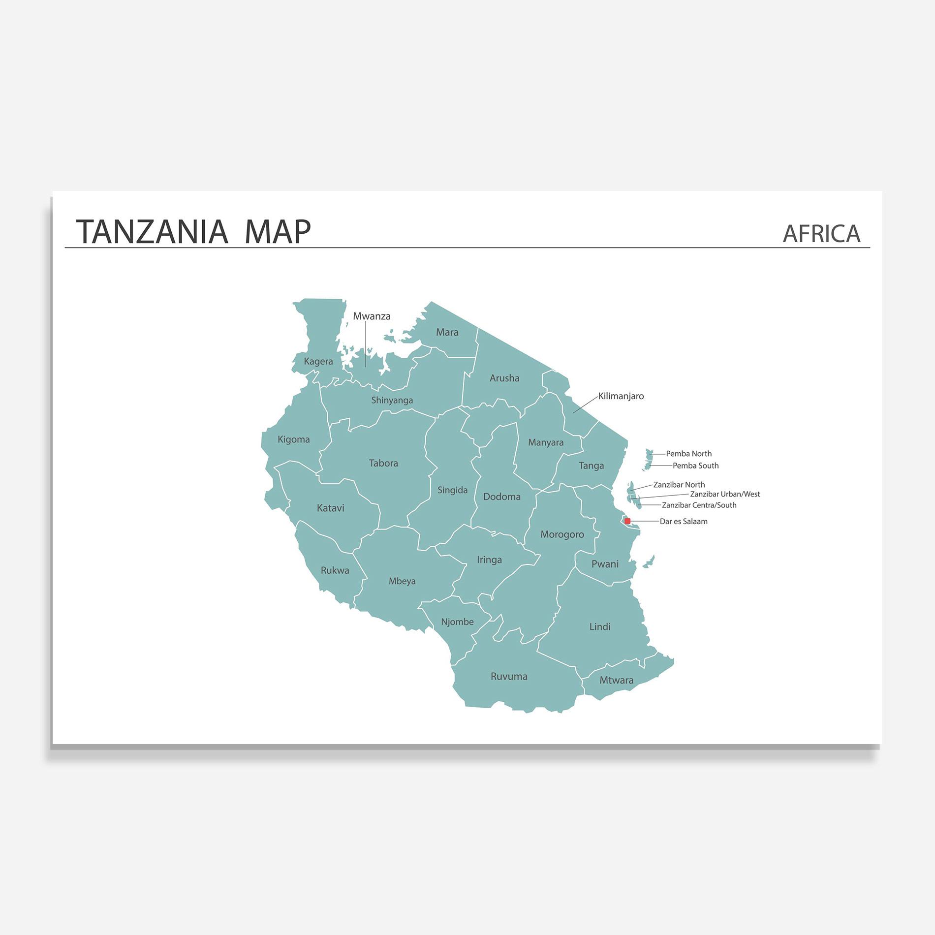 Tablou Sticla Tanzania Map mockup 0