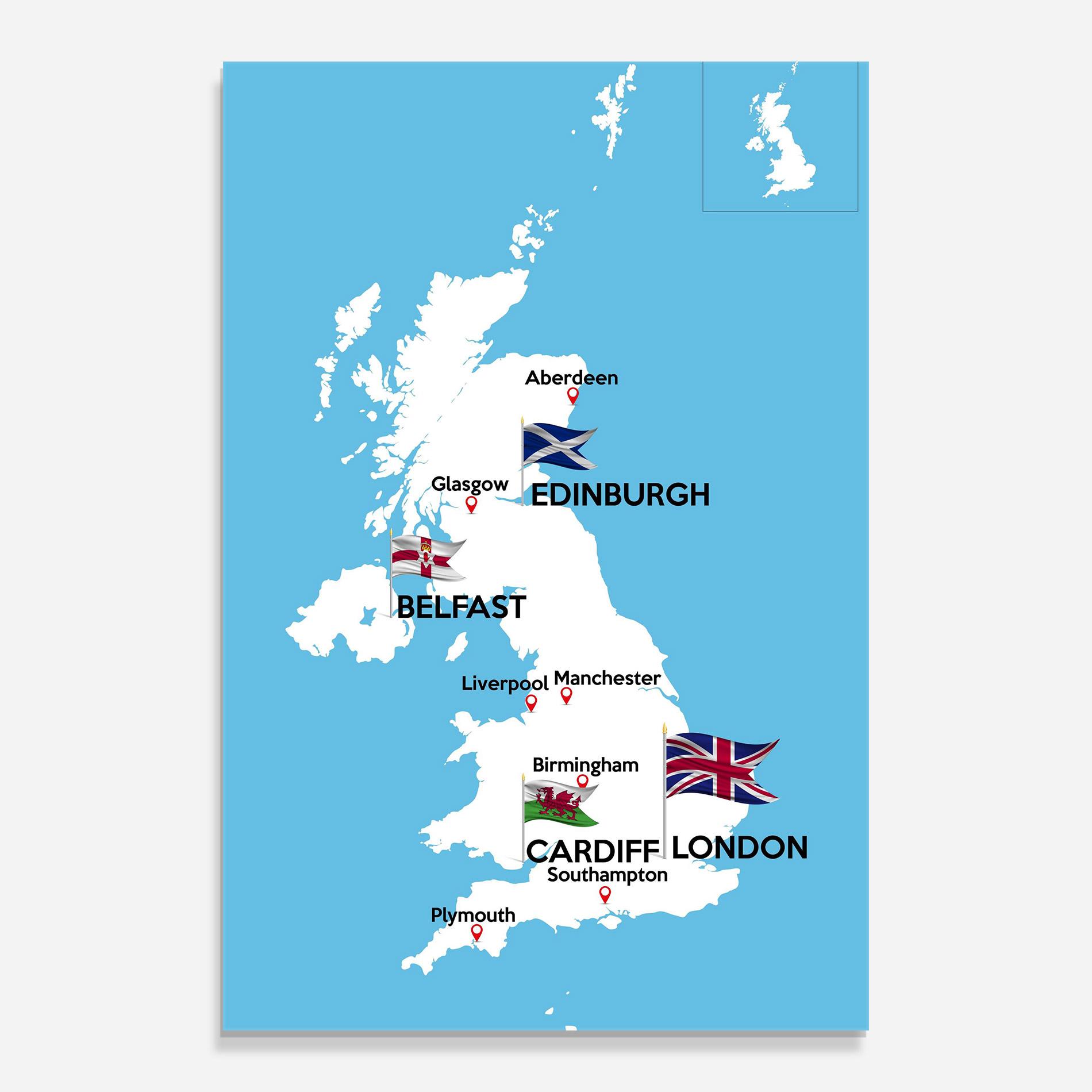 Tablou Sticla England Map mockup 0