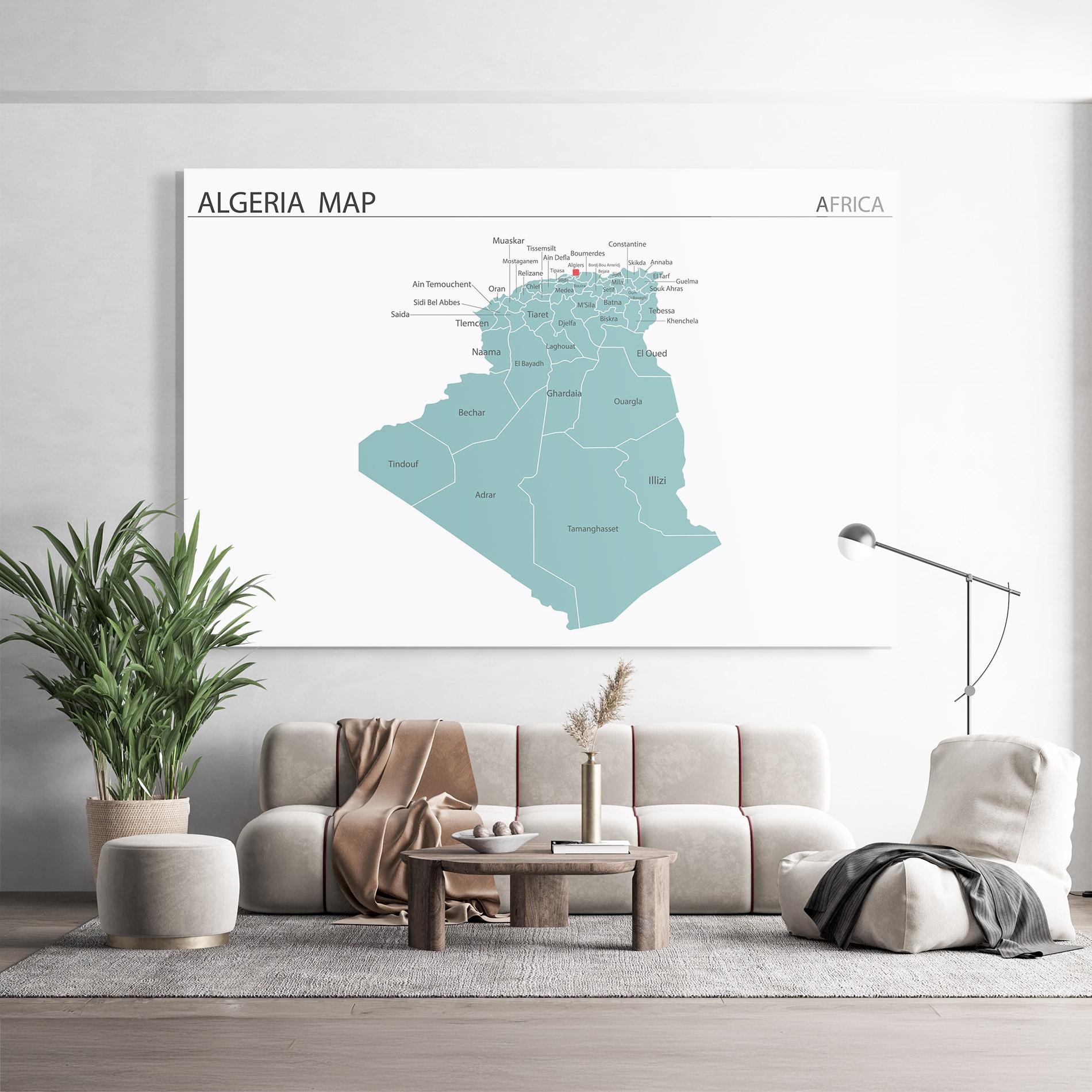 Tablou Sticla Algeria Map mockup 9