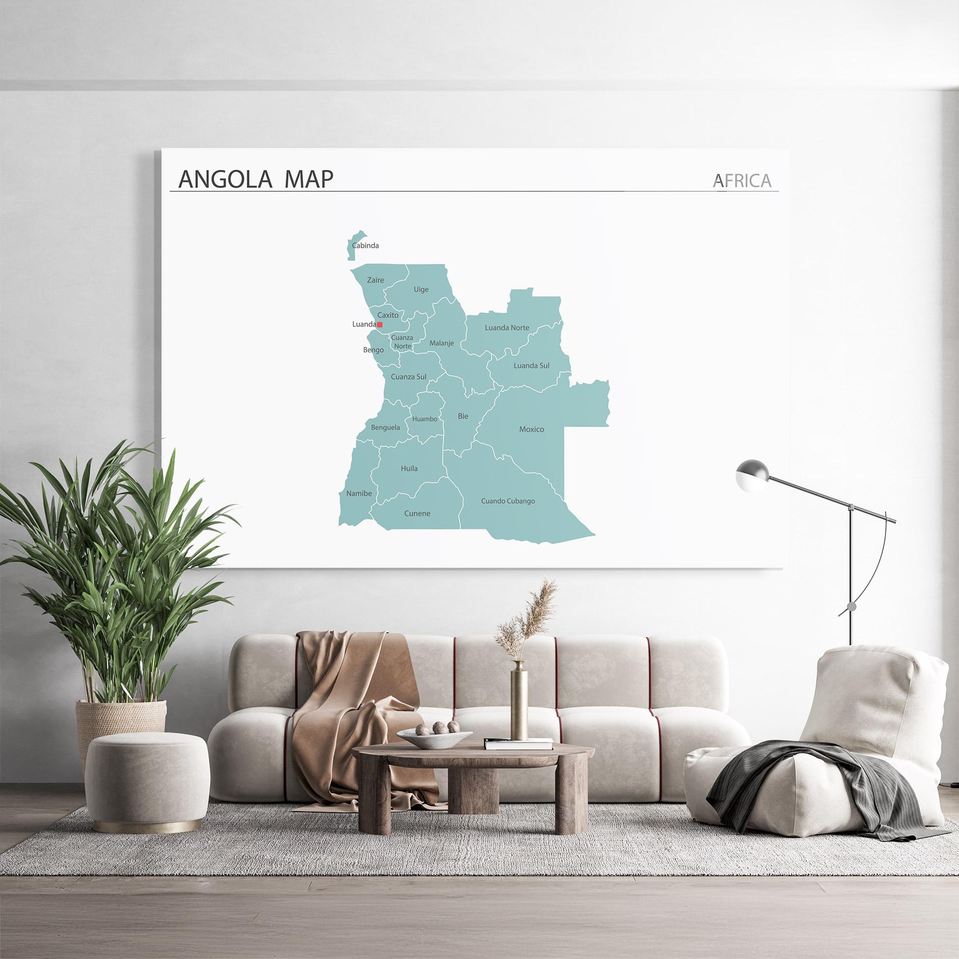 Tablou Sticla Angola Map mockup 9