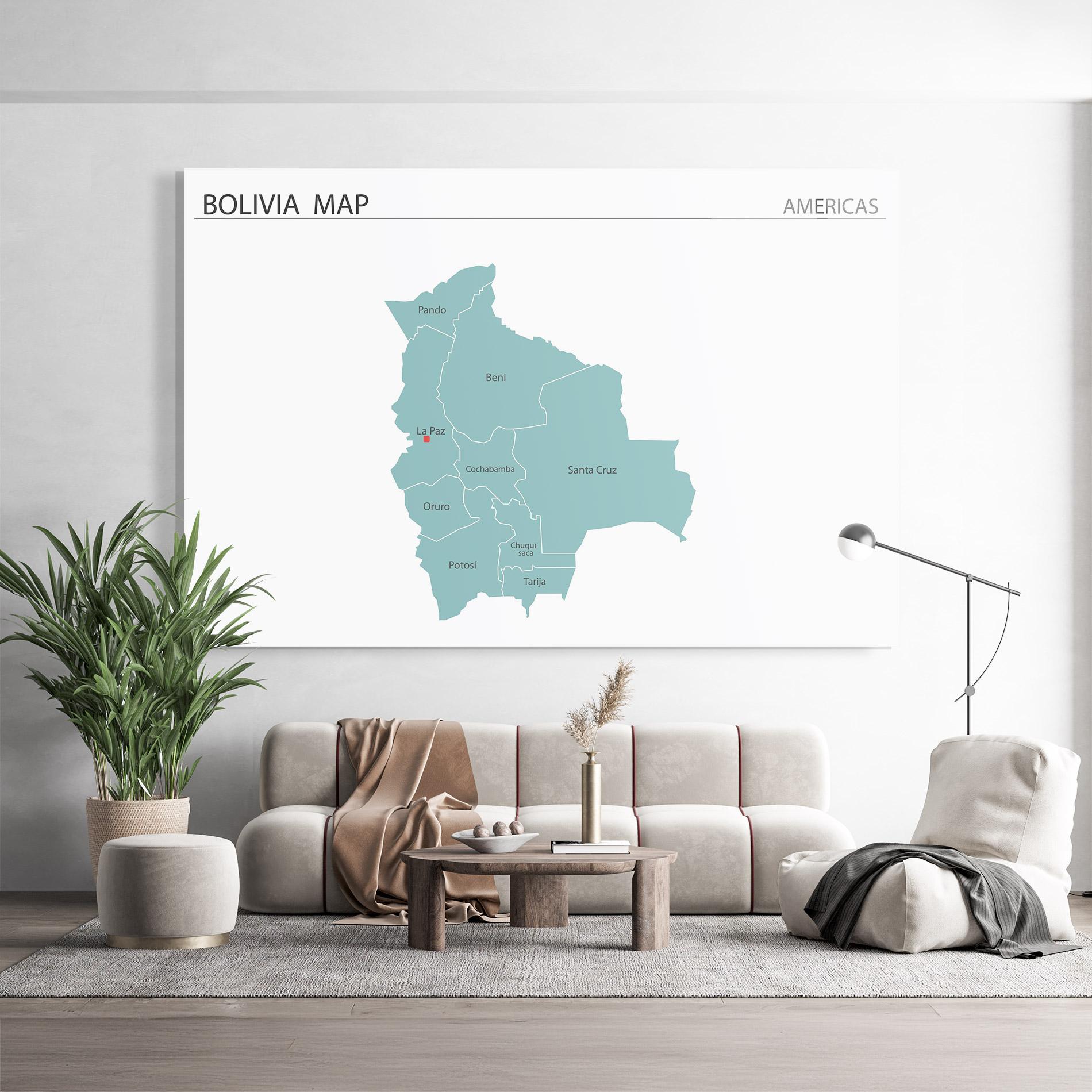 Tablou Sticla Bolivia Map mockup 9