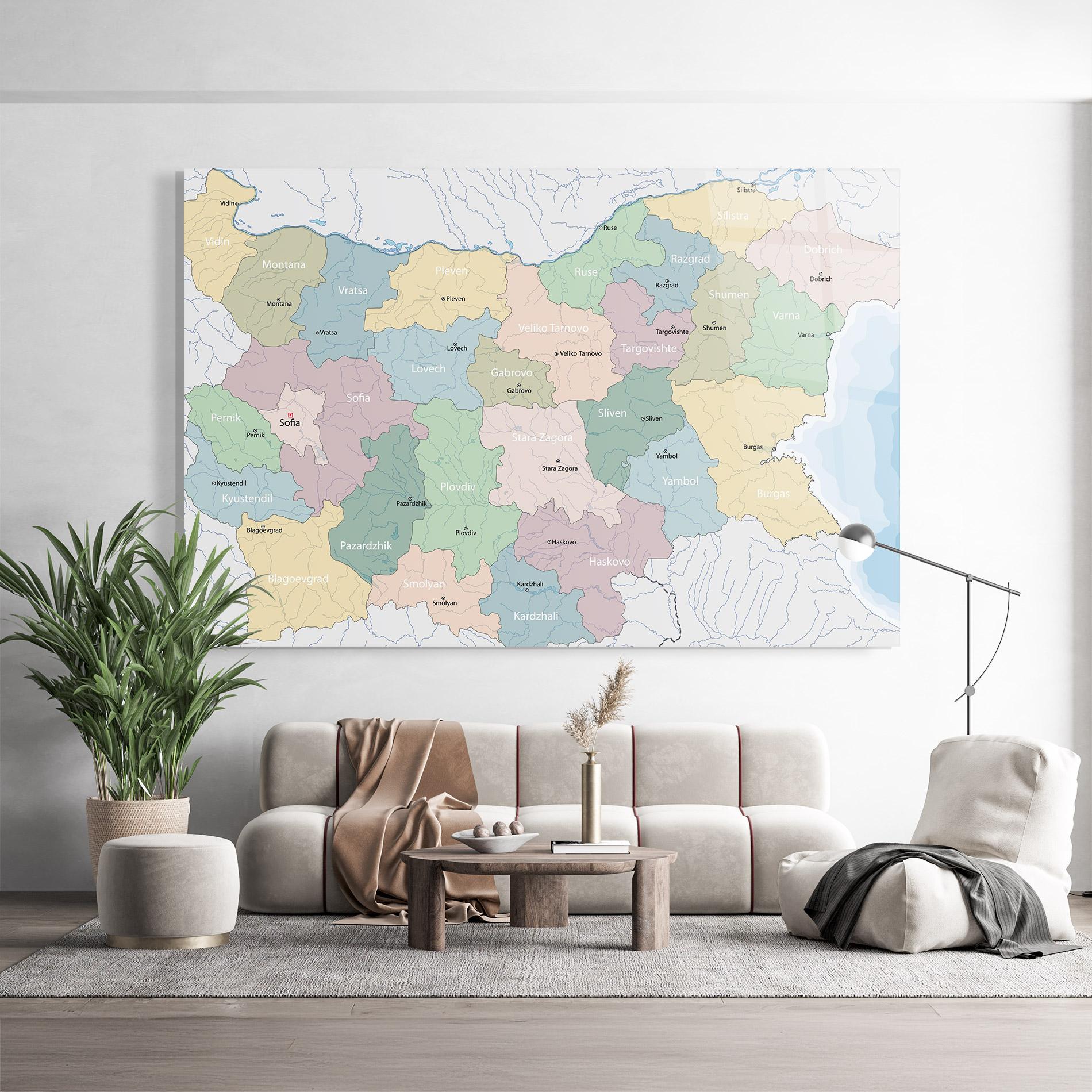 Tablou Sticla Bulgaria Map mockup 9