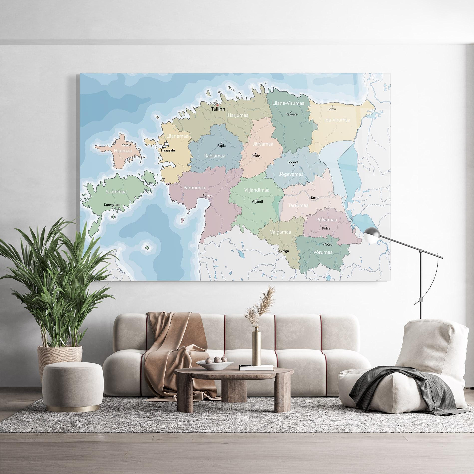Tablou Sticla Estonia Map mockup 9