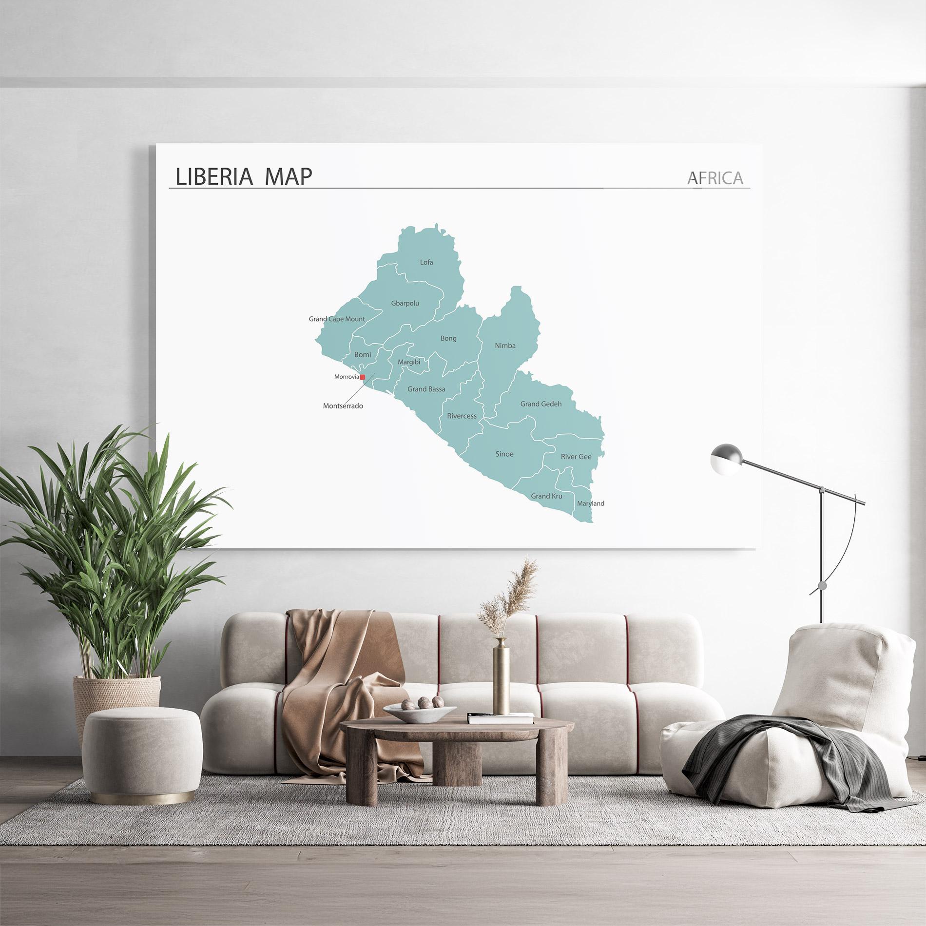 Tablou Sticla Liberia Map mockup 9