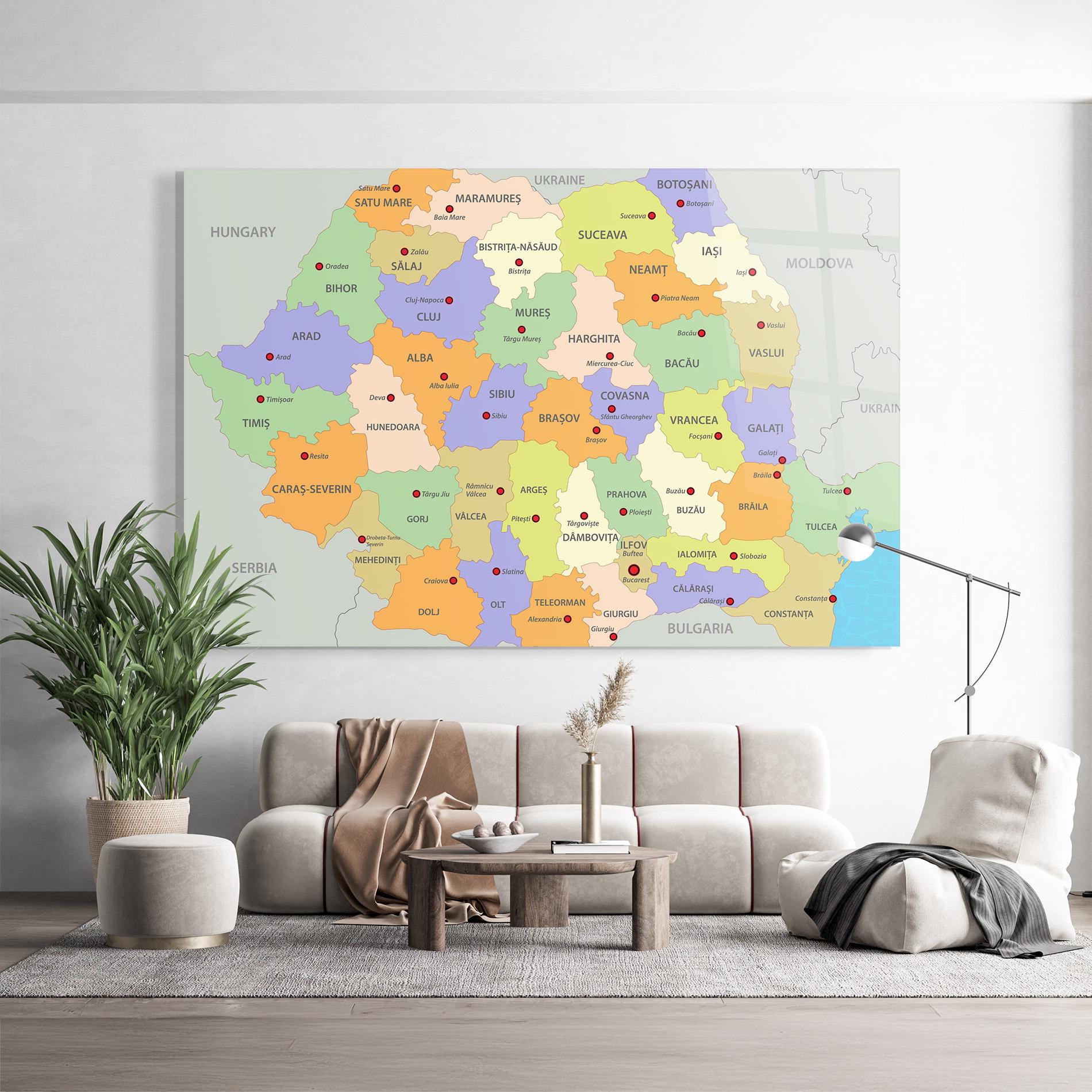 Tablou Sticla Romania Map mockup 9