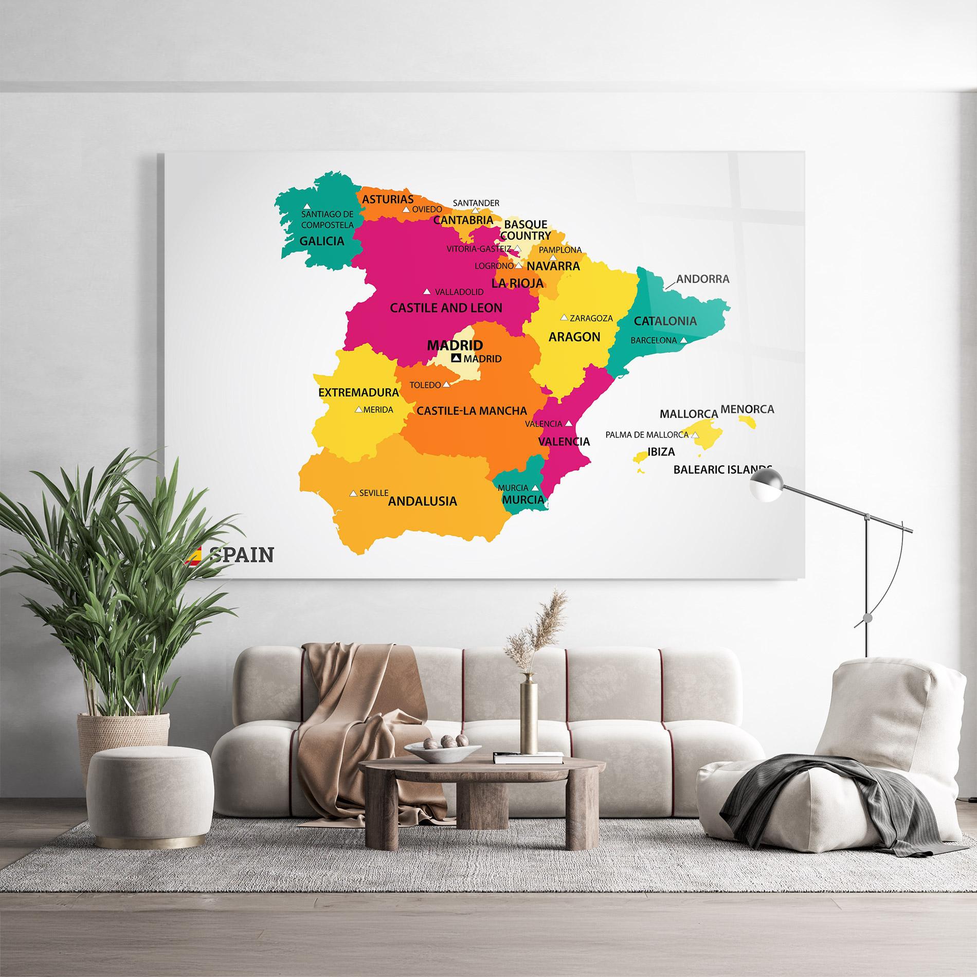 Tablou Sticla Spain Colorful Map mockup 9