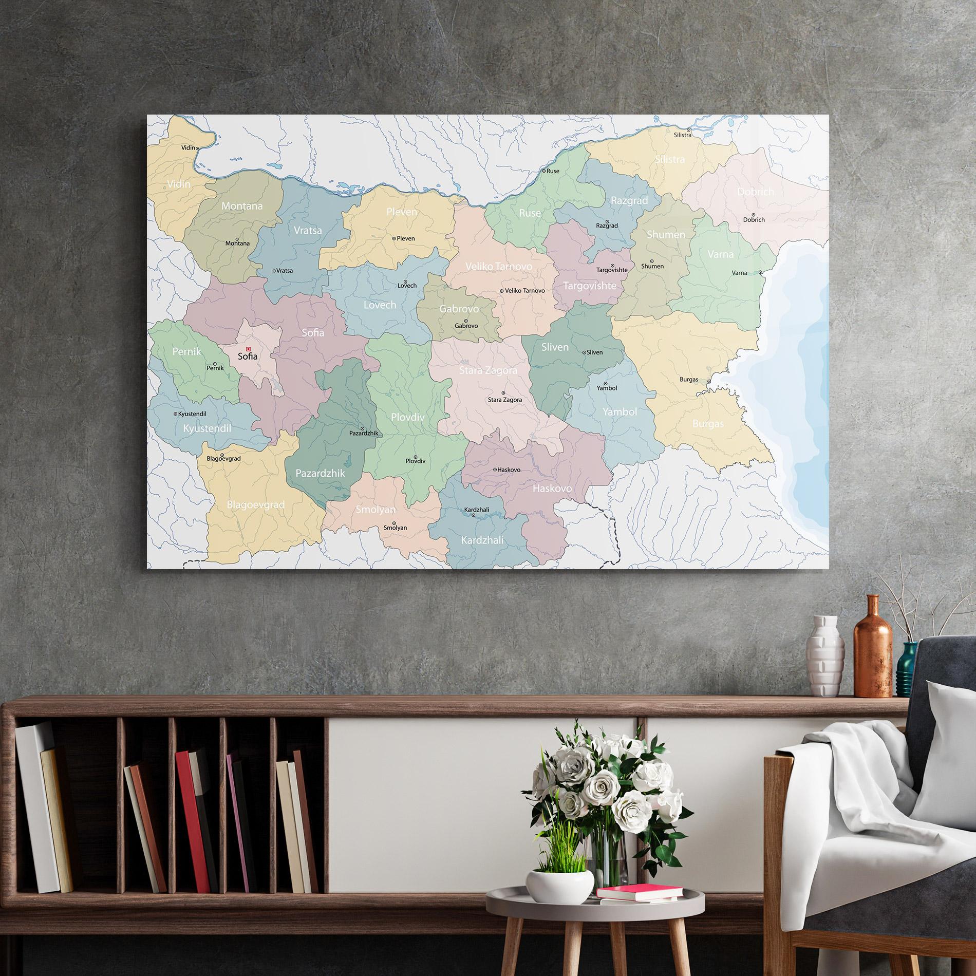 Tablou Sticla Bulgaria Map mockup 2