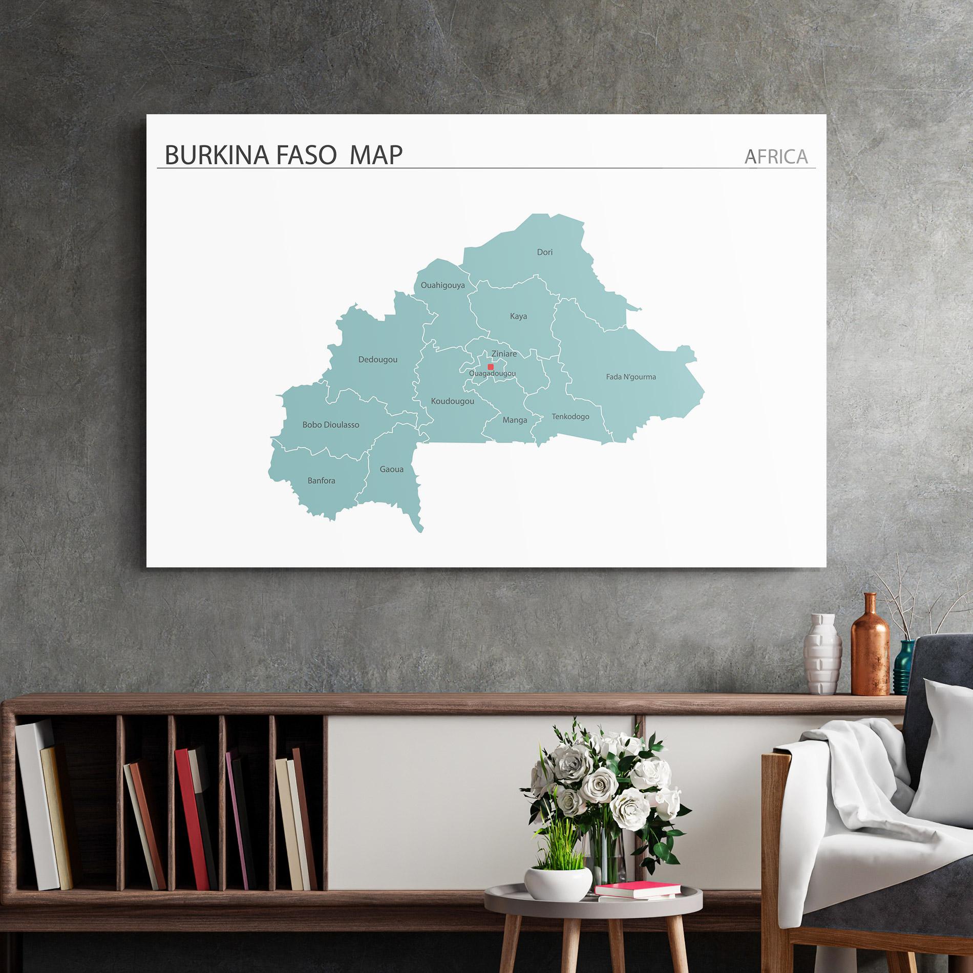 Tablou Sticla Burkina Faso Map mockup 2