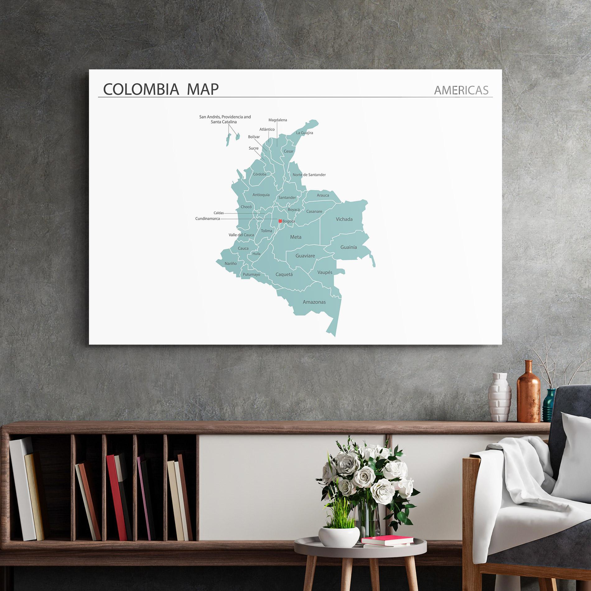Tablou Sticla Colombia Map mockup 2
