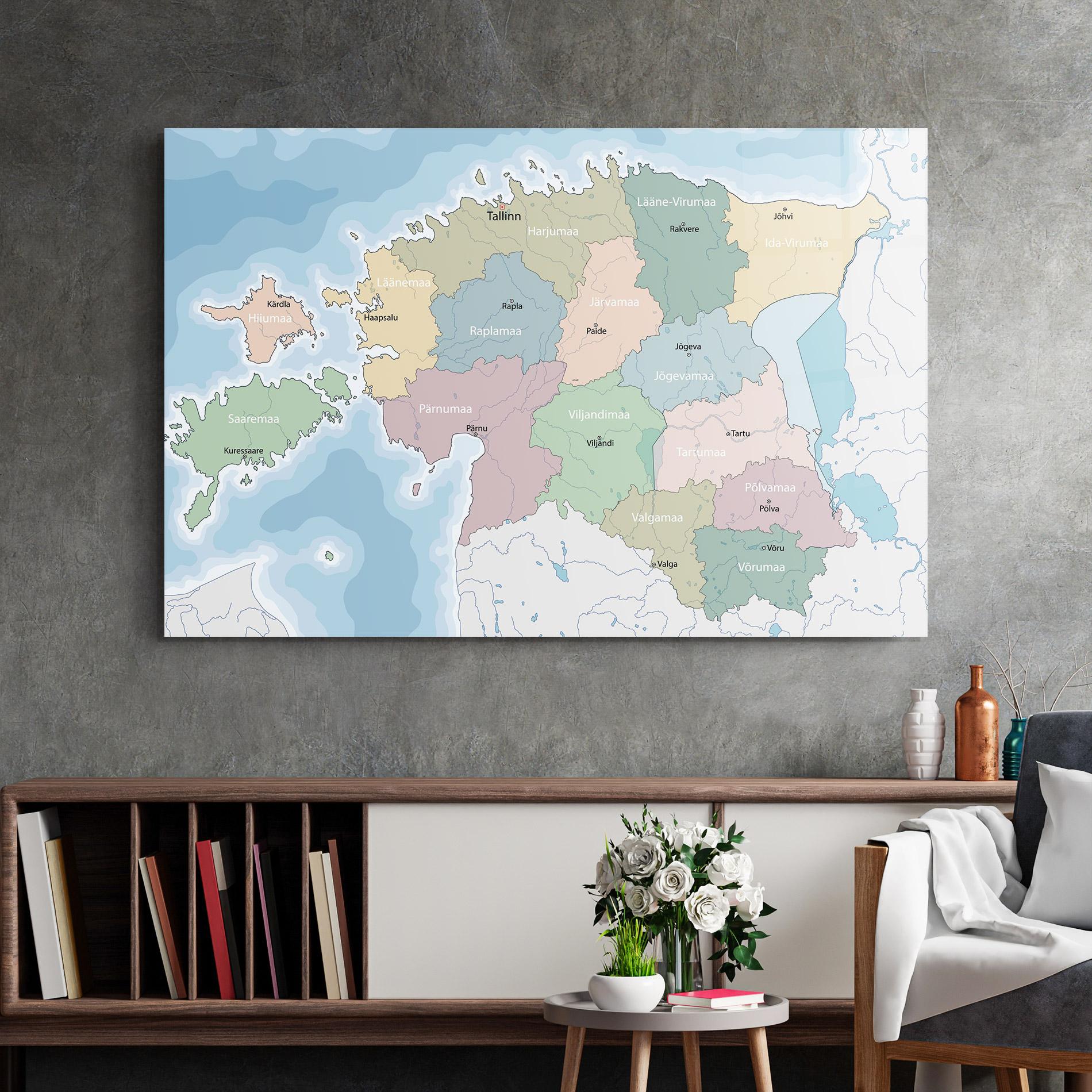 Tablou Sticla Estonia Map mockup 2