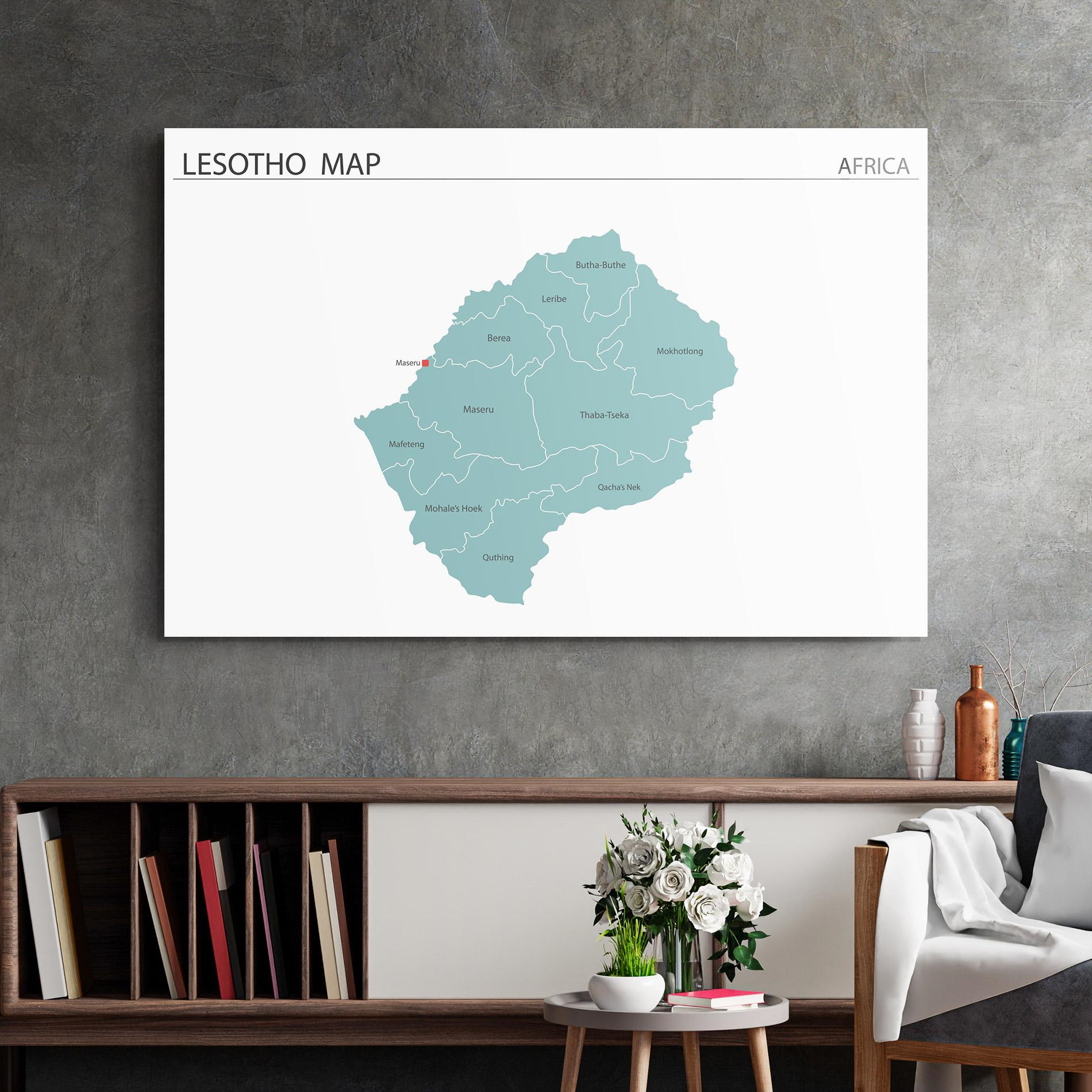 Tablou Sticla Lesotho Map mockup 2