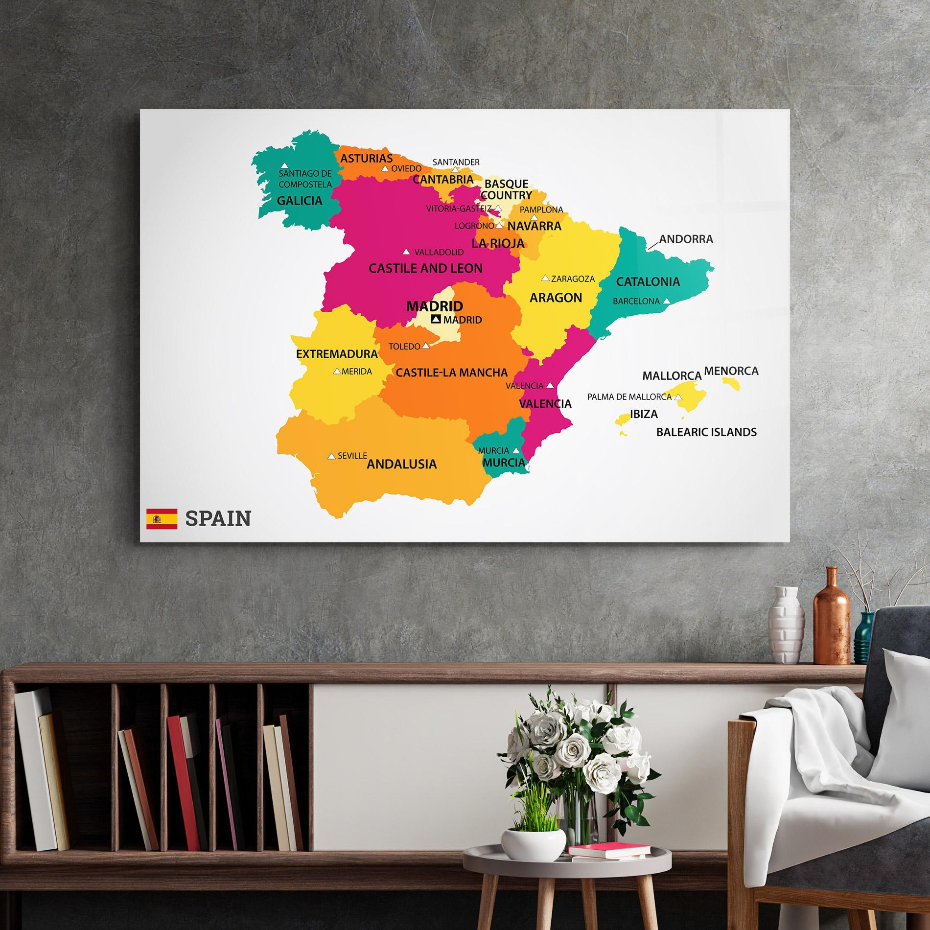 Tablou Sticla Spain Colorful Map mockup 2