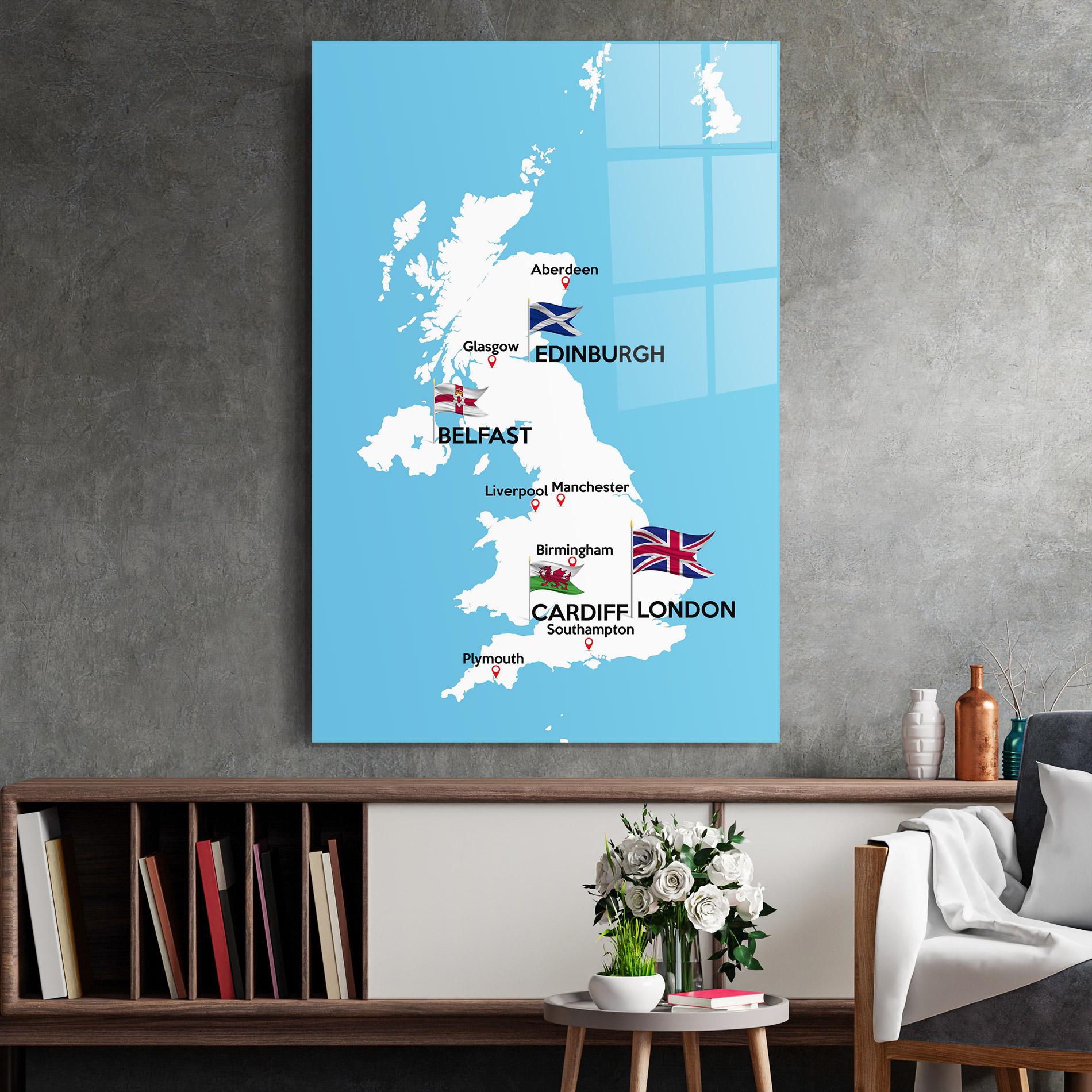 Tablou Sticla England Map mockup 2