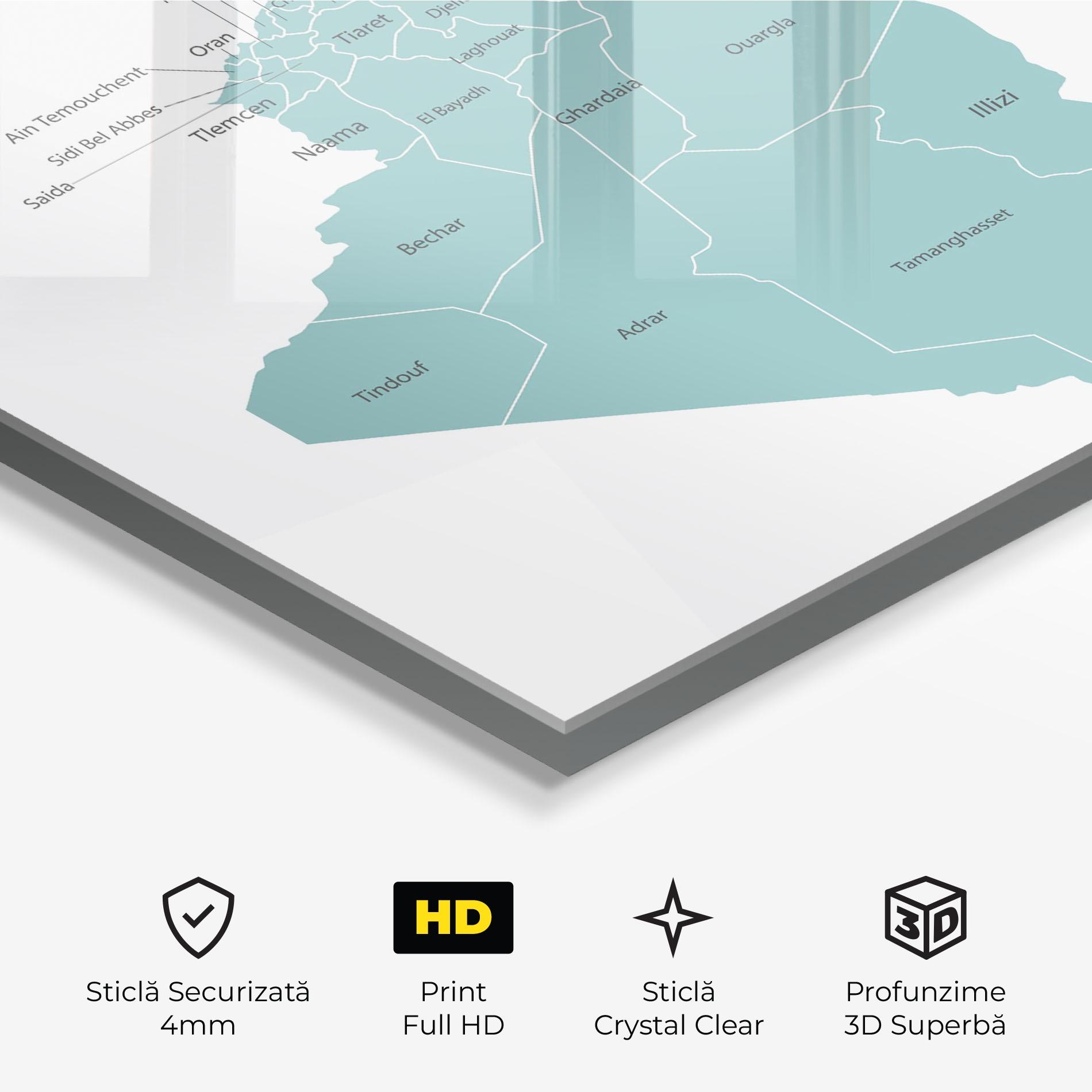 Tablou Sticla Algeria Map mockup 3