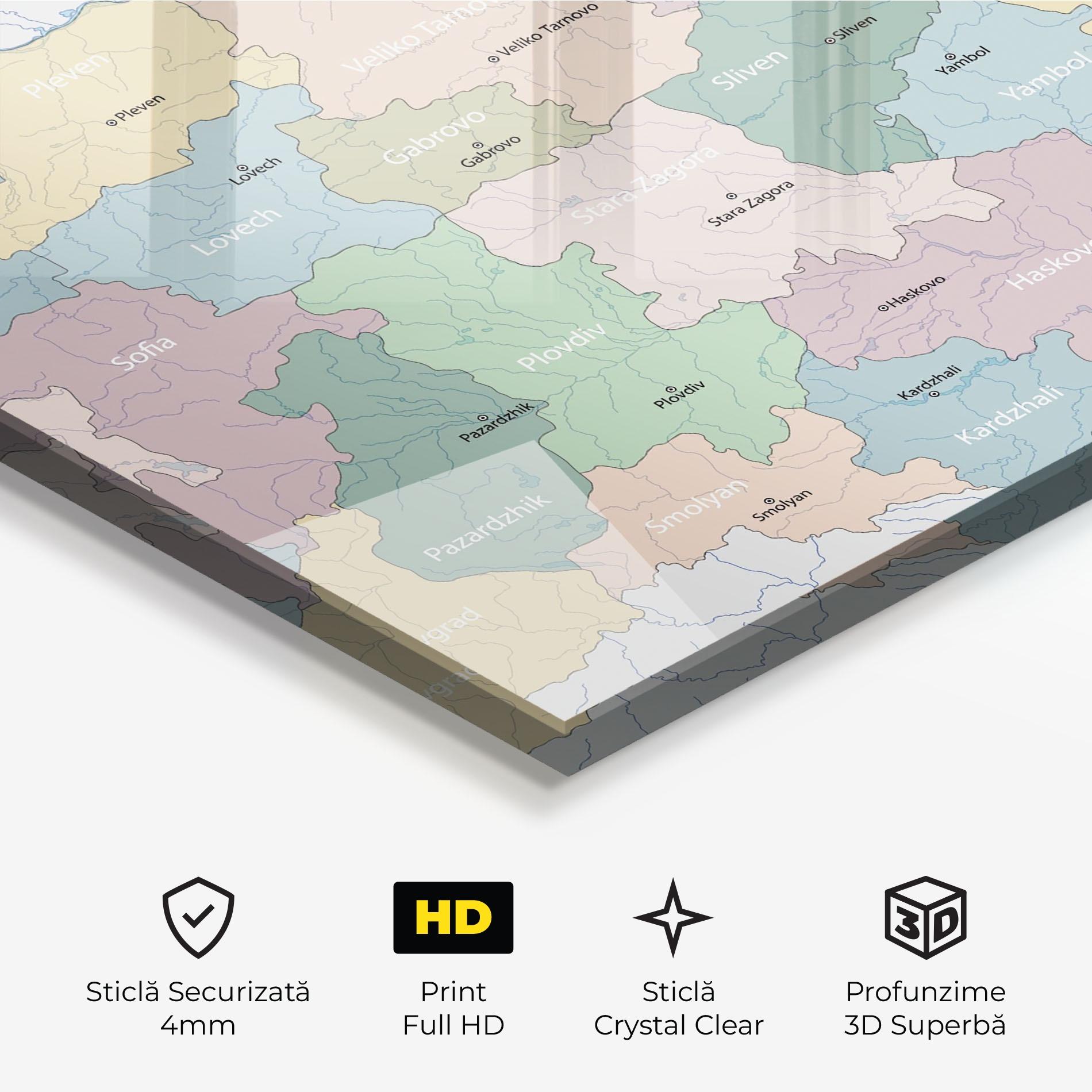 Tablou Sticla Bulgaria Map mockup 3