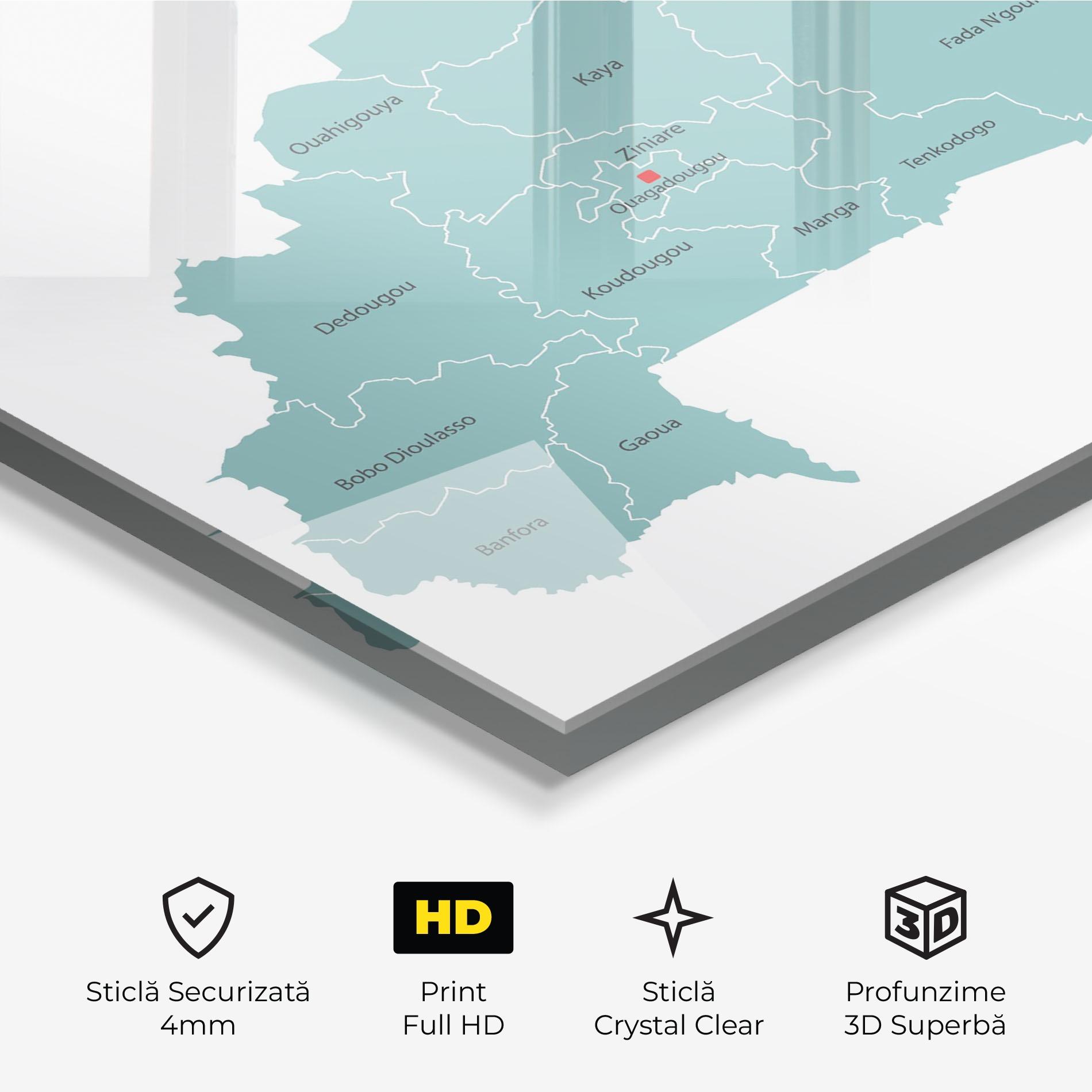 Tablou Sticla Burkina Faso Map mockup 3