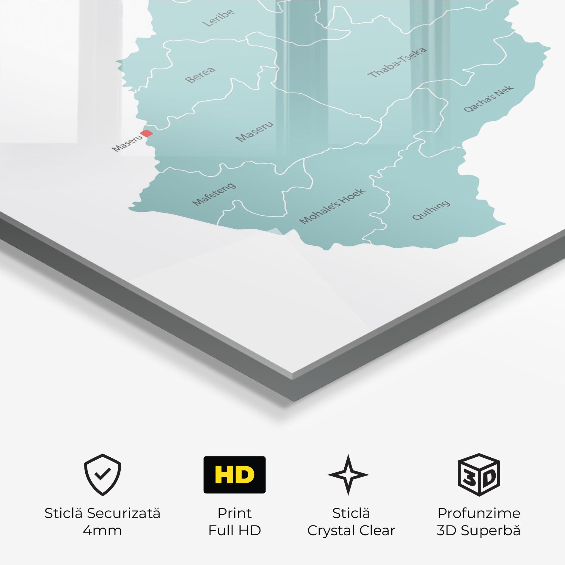 Tablou Sticla Lesotho Map mockup 3