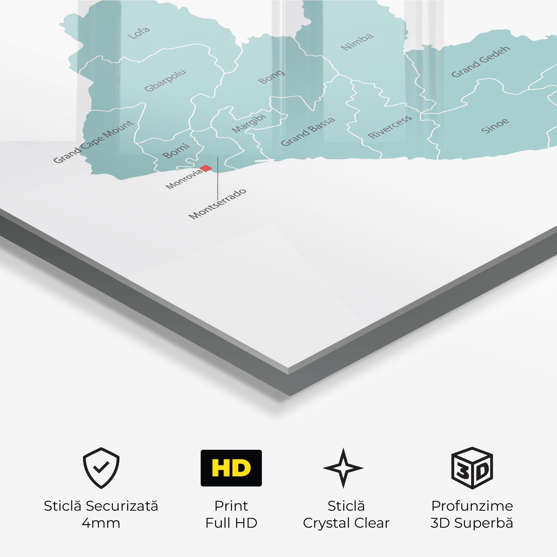 Tablou Sticla Liberia Map mockup 3