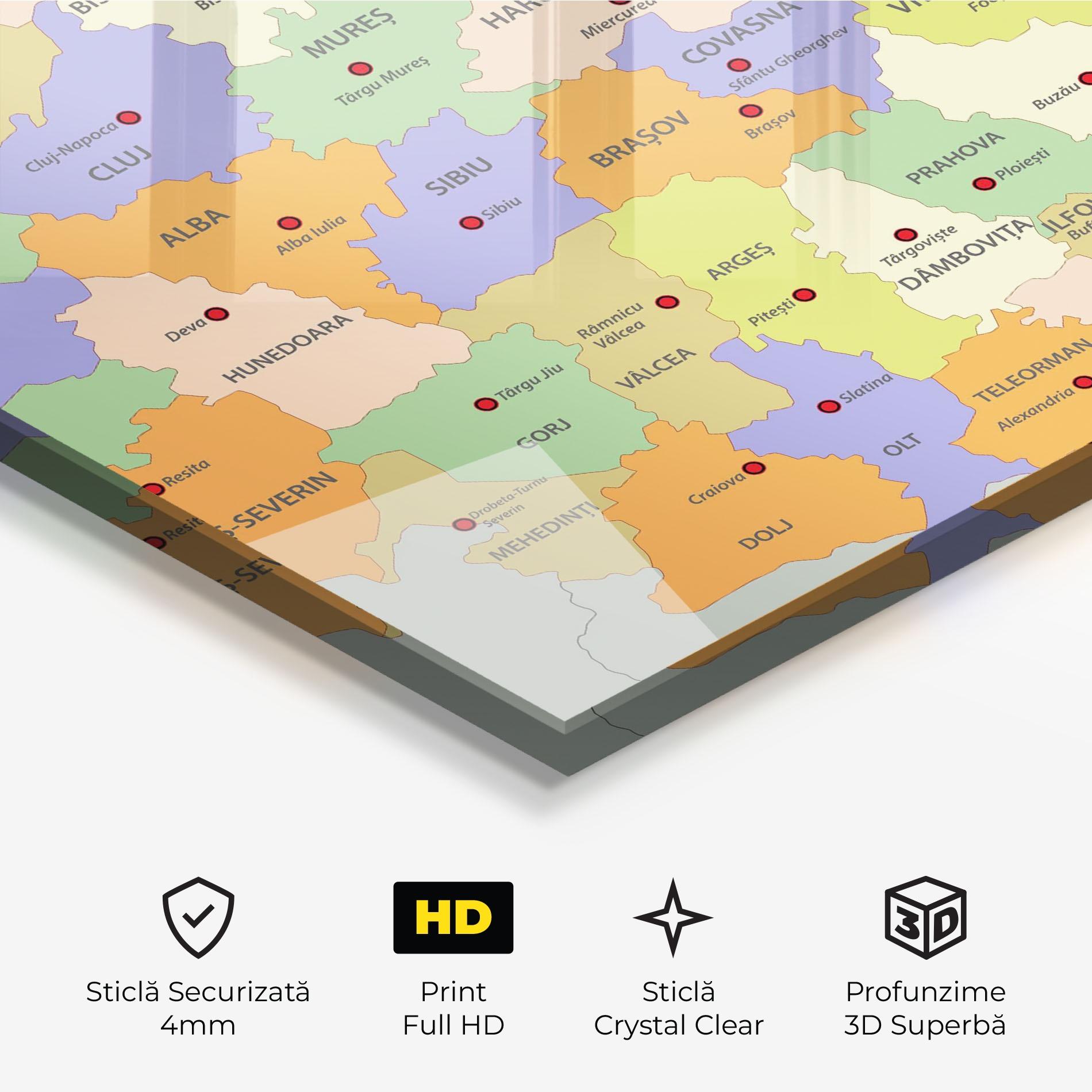 Tablou Sticla Romania Map mockup 3