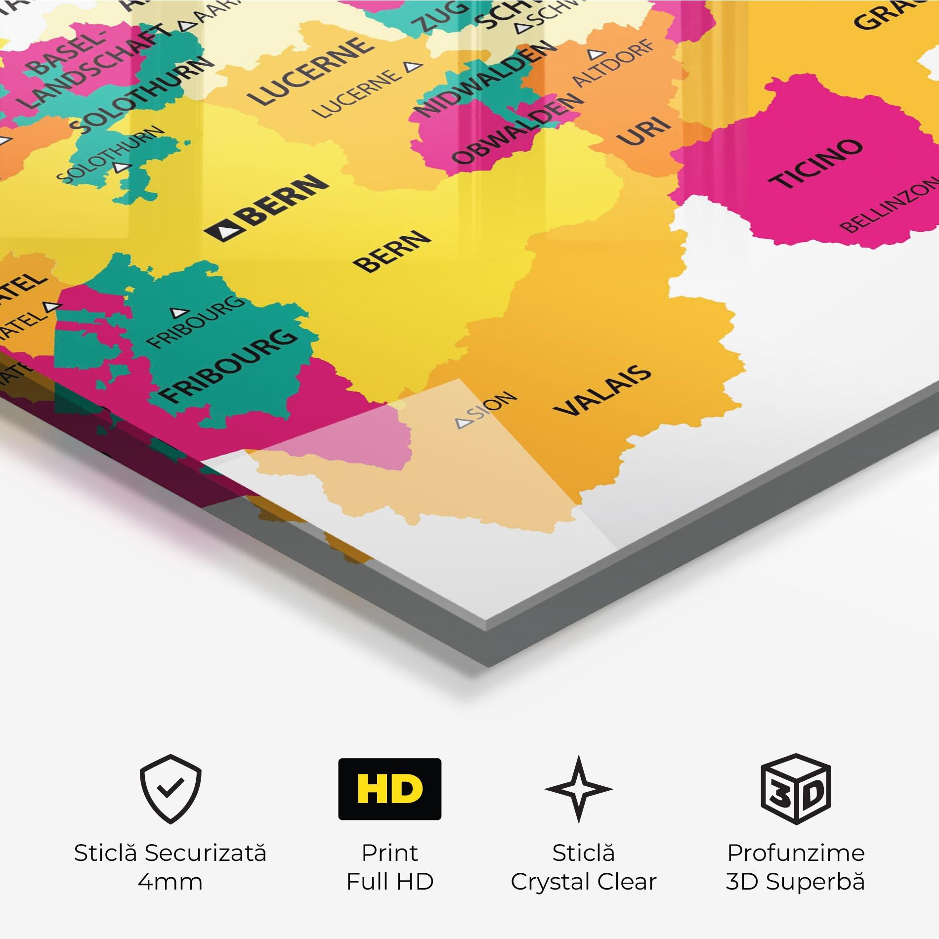 Tablou Sticla Switzerland Colorful Map mockup 3