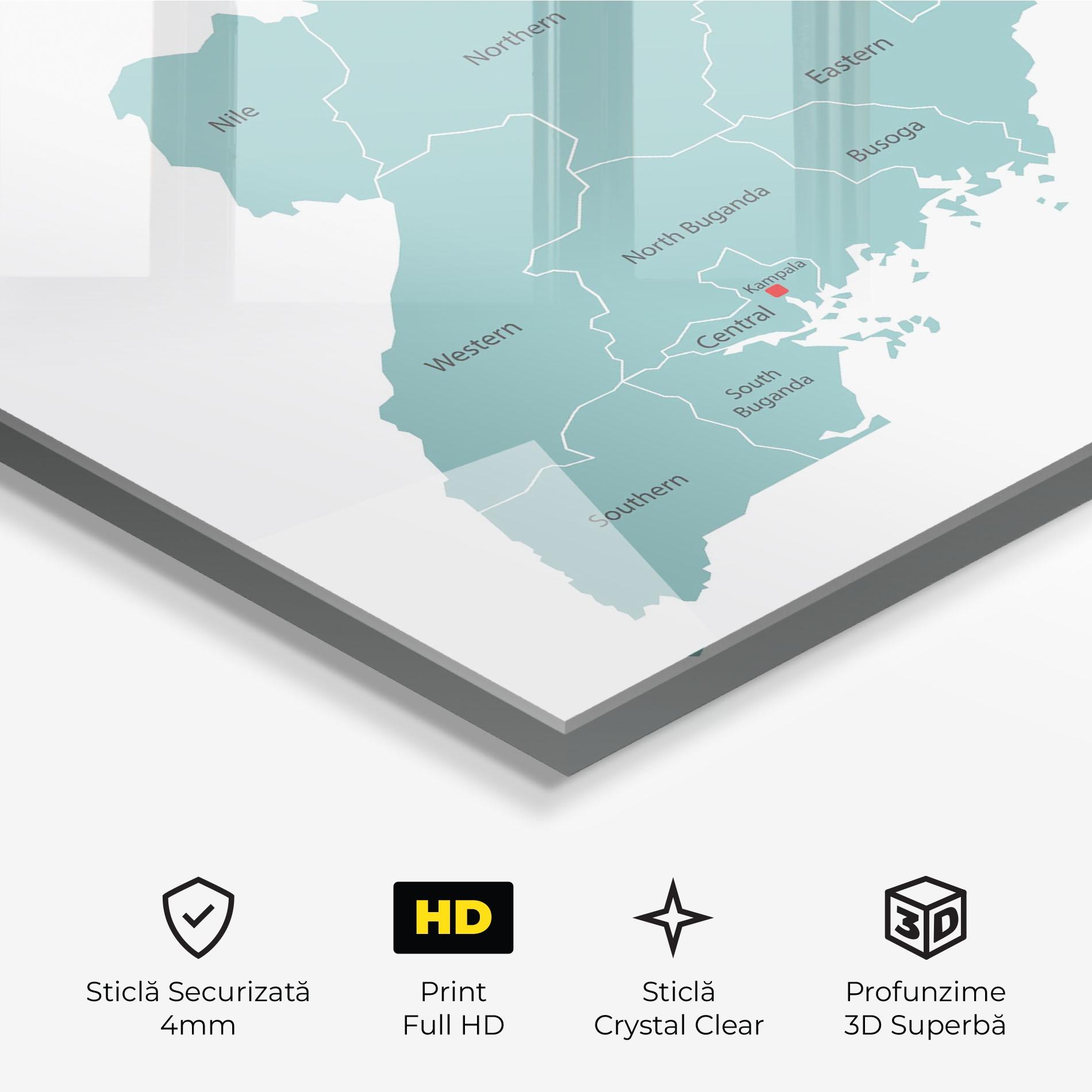 Tablou Sticla Uganda Map mockup 3