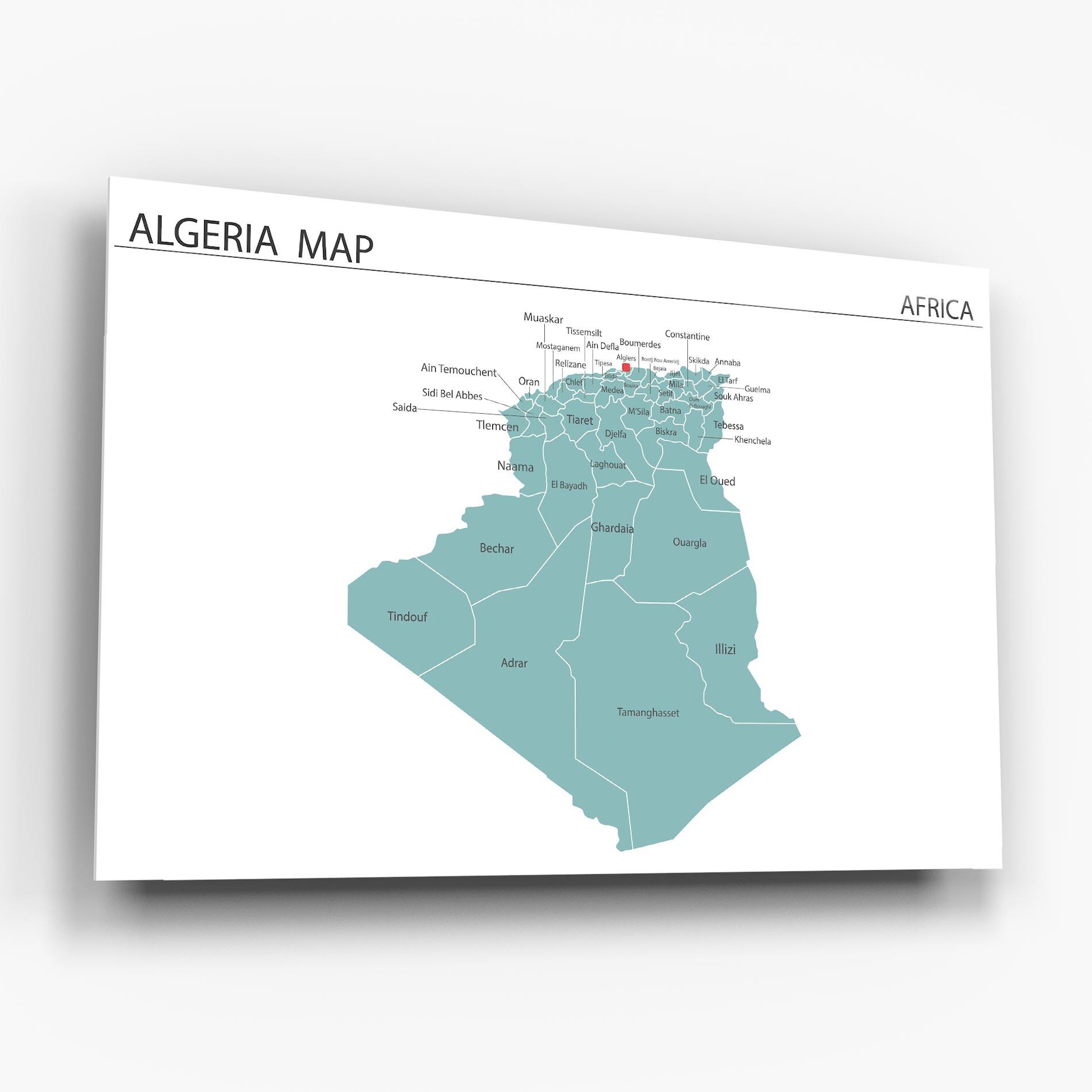 Tablou Sticla Algeria Map mockup 6