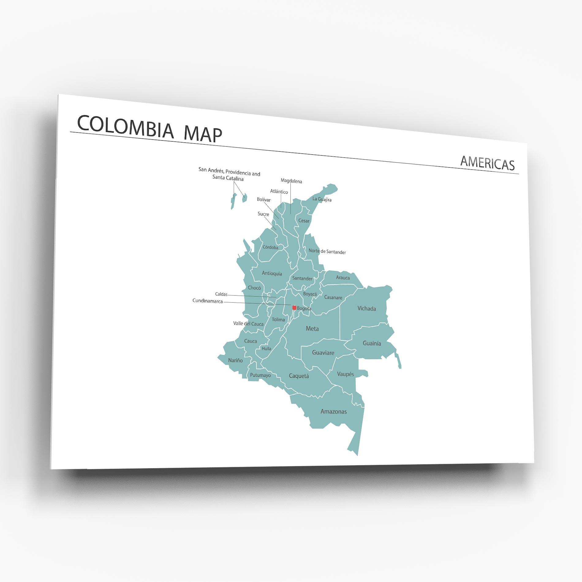 Tablou Sticla Colombia Map mockup 6