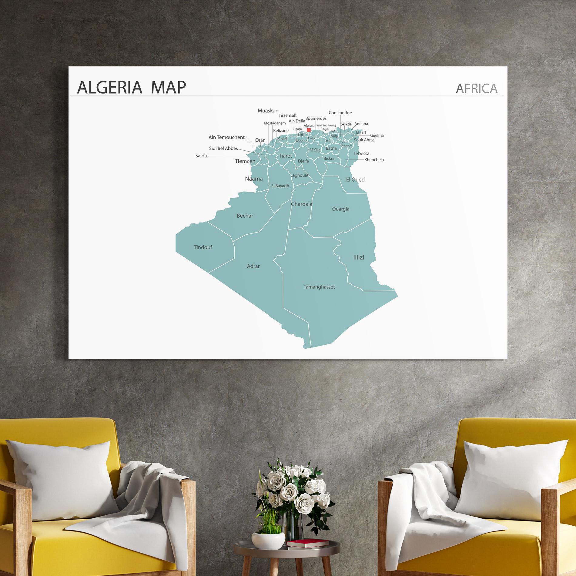 Tablou Sticla Algeria Map mockup 4