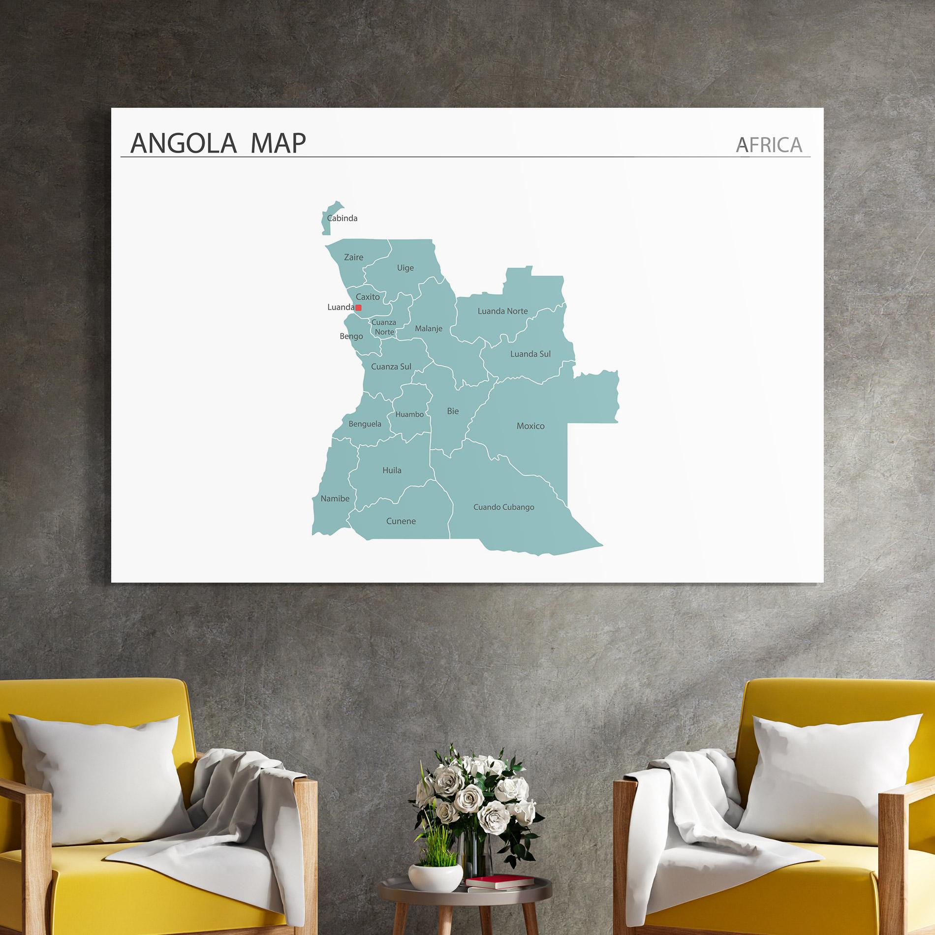 Tablou Sticla Angola Map mockup 4
