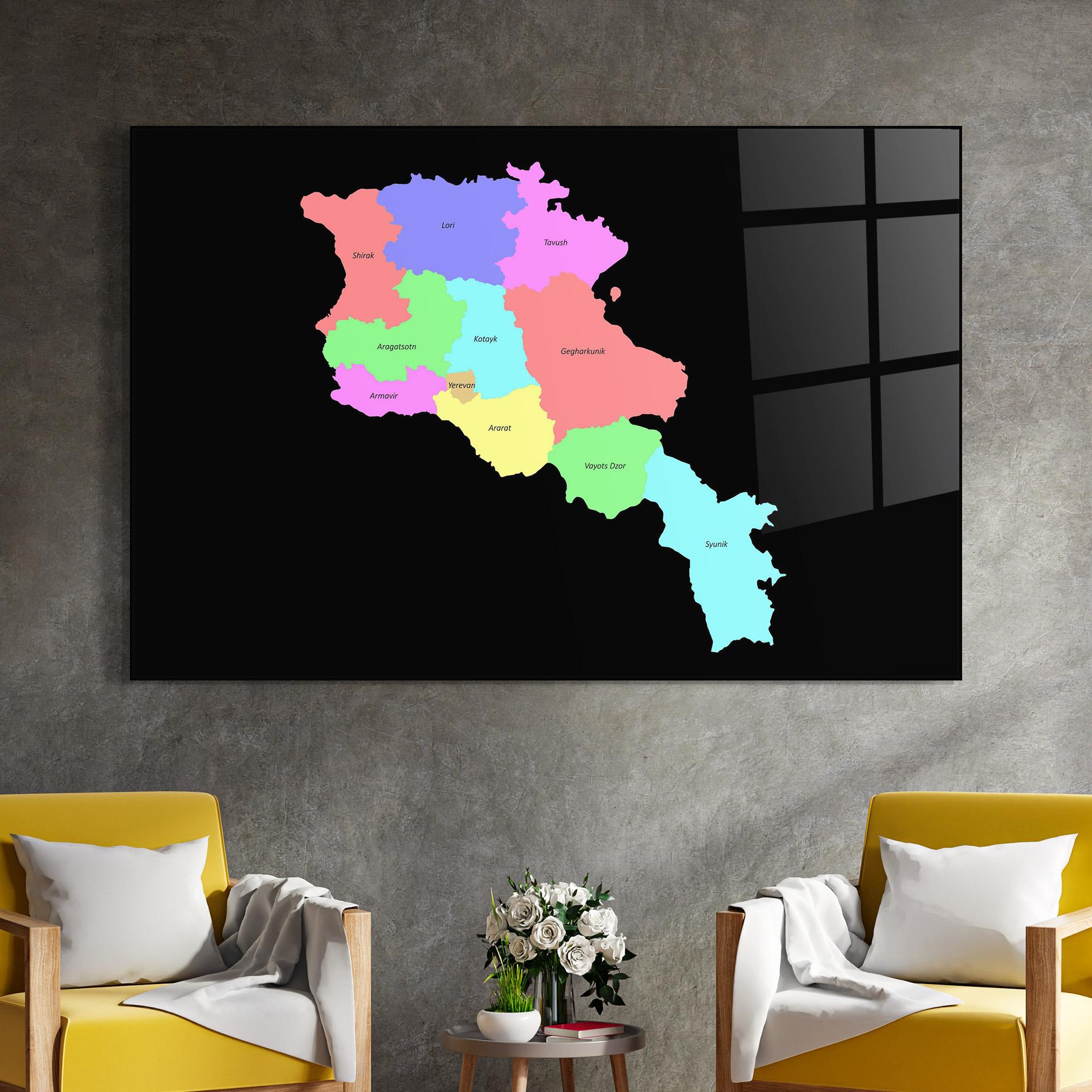 Tablou Sticla Armenia Map mockup 4