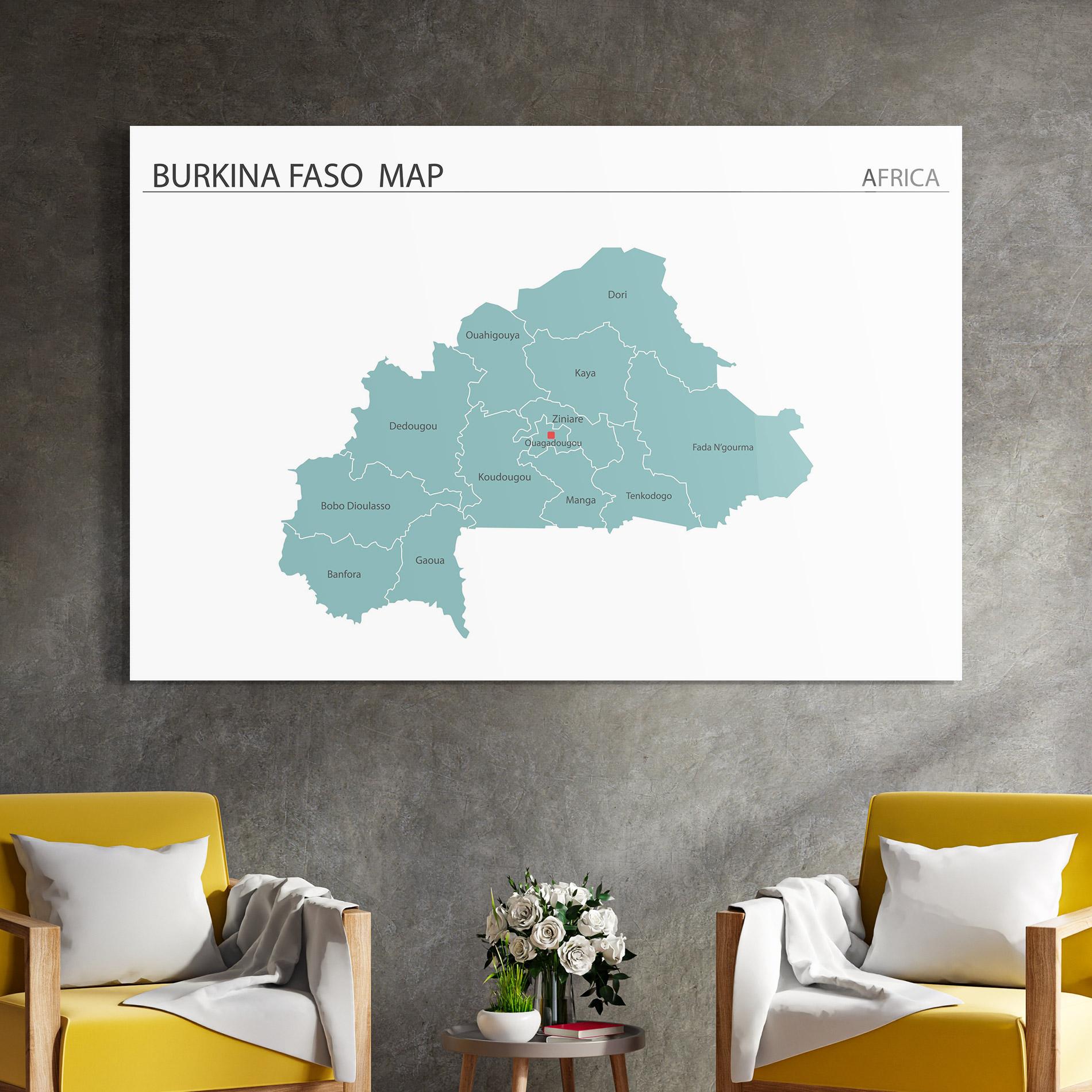 Tablou Sticla Burkina Faso Map mockup 4
