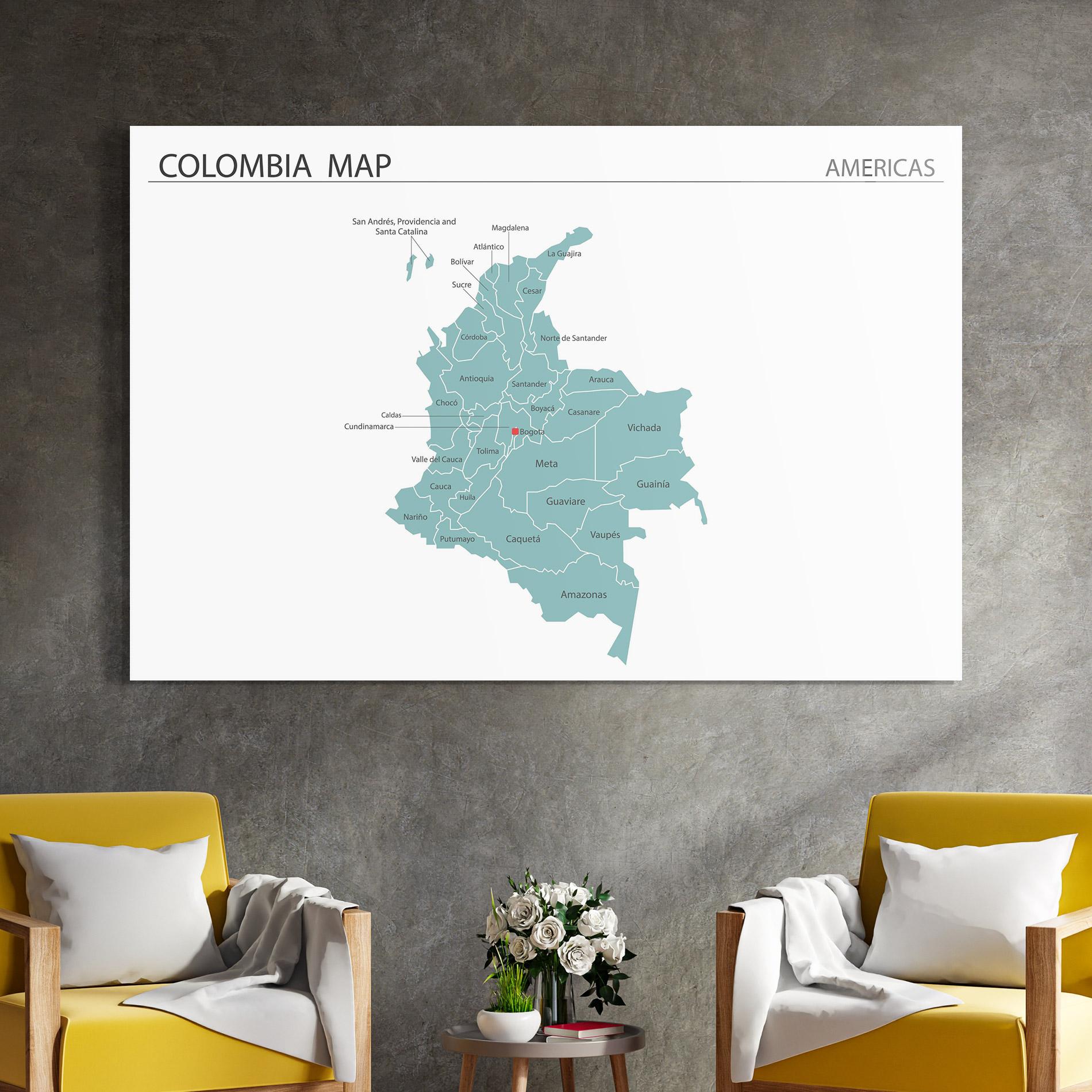 Tablou Sticla Colombia Map mockup 4