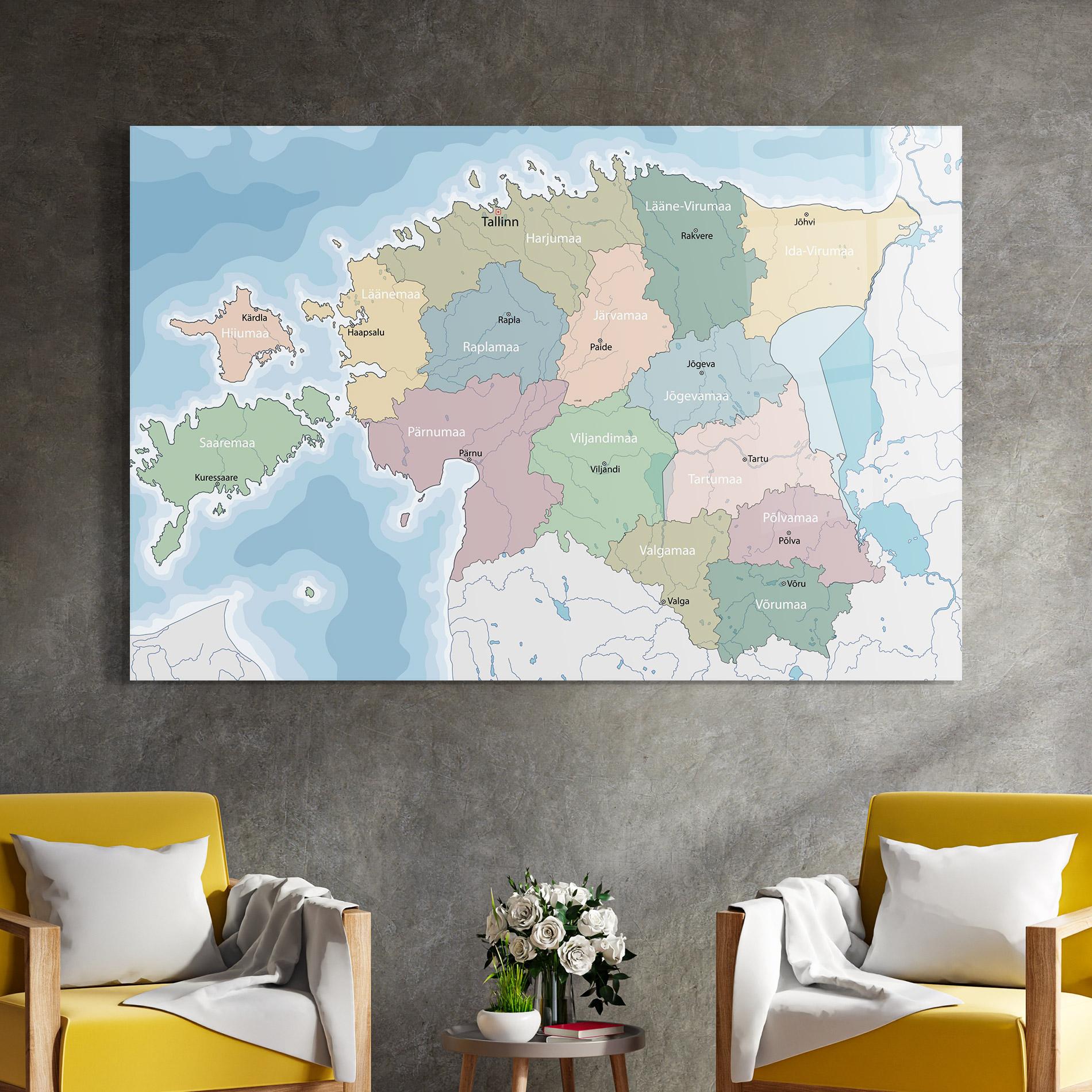 Tablou Sticla Estonia Map mockup 4