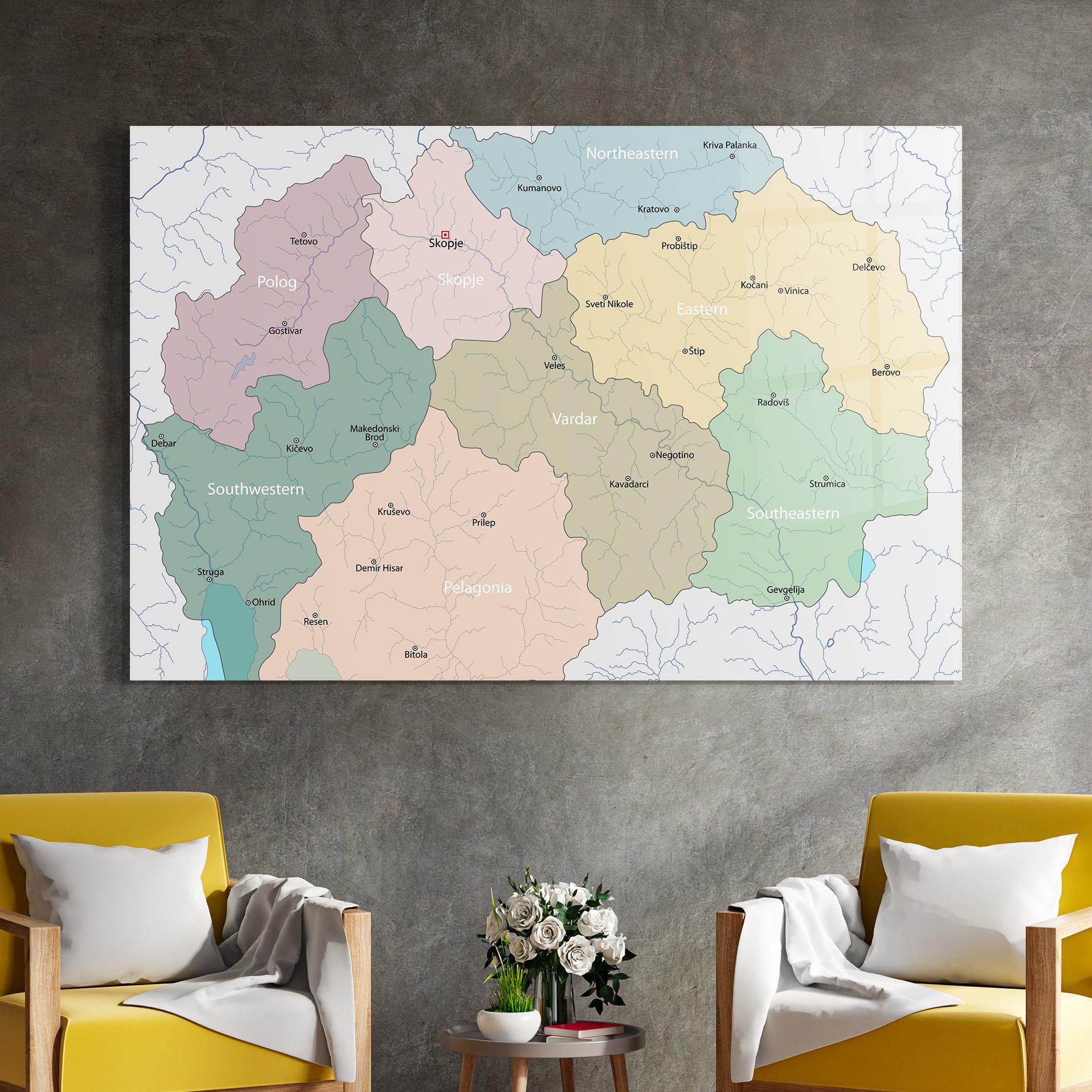 Tablou Sticla North Macedonia Map mockup 4