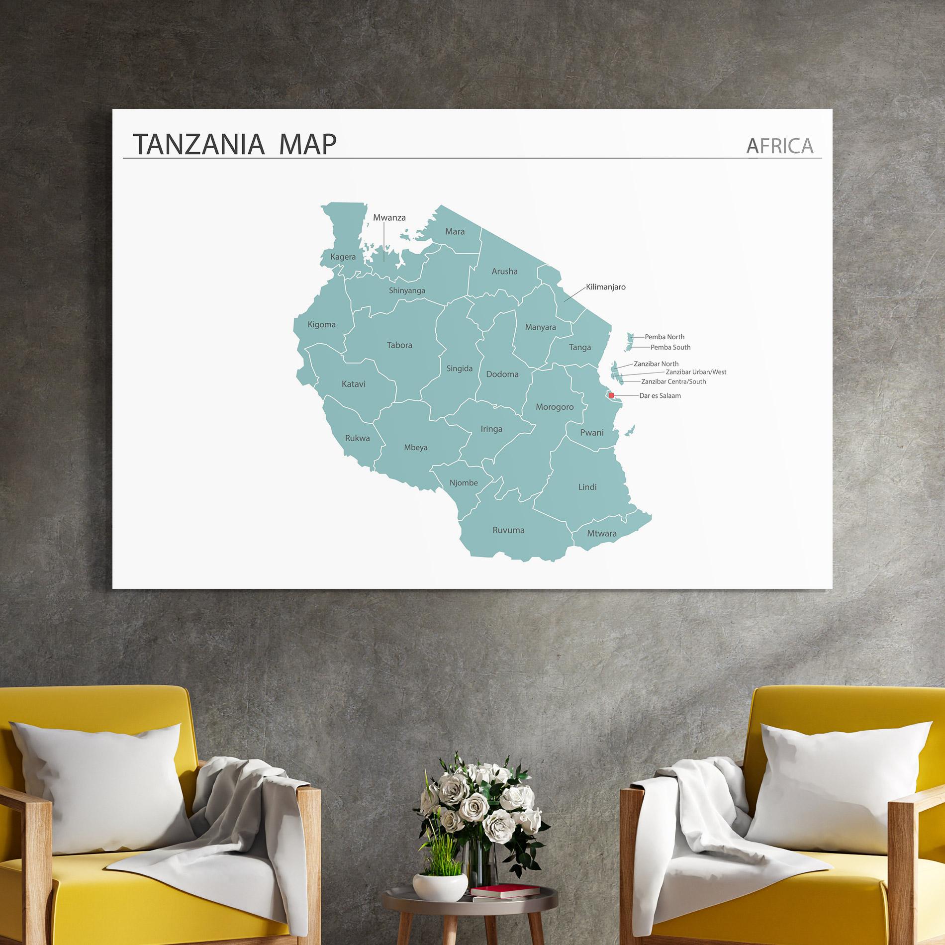 Tablou Sticla Tanzania Map mockup 4